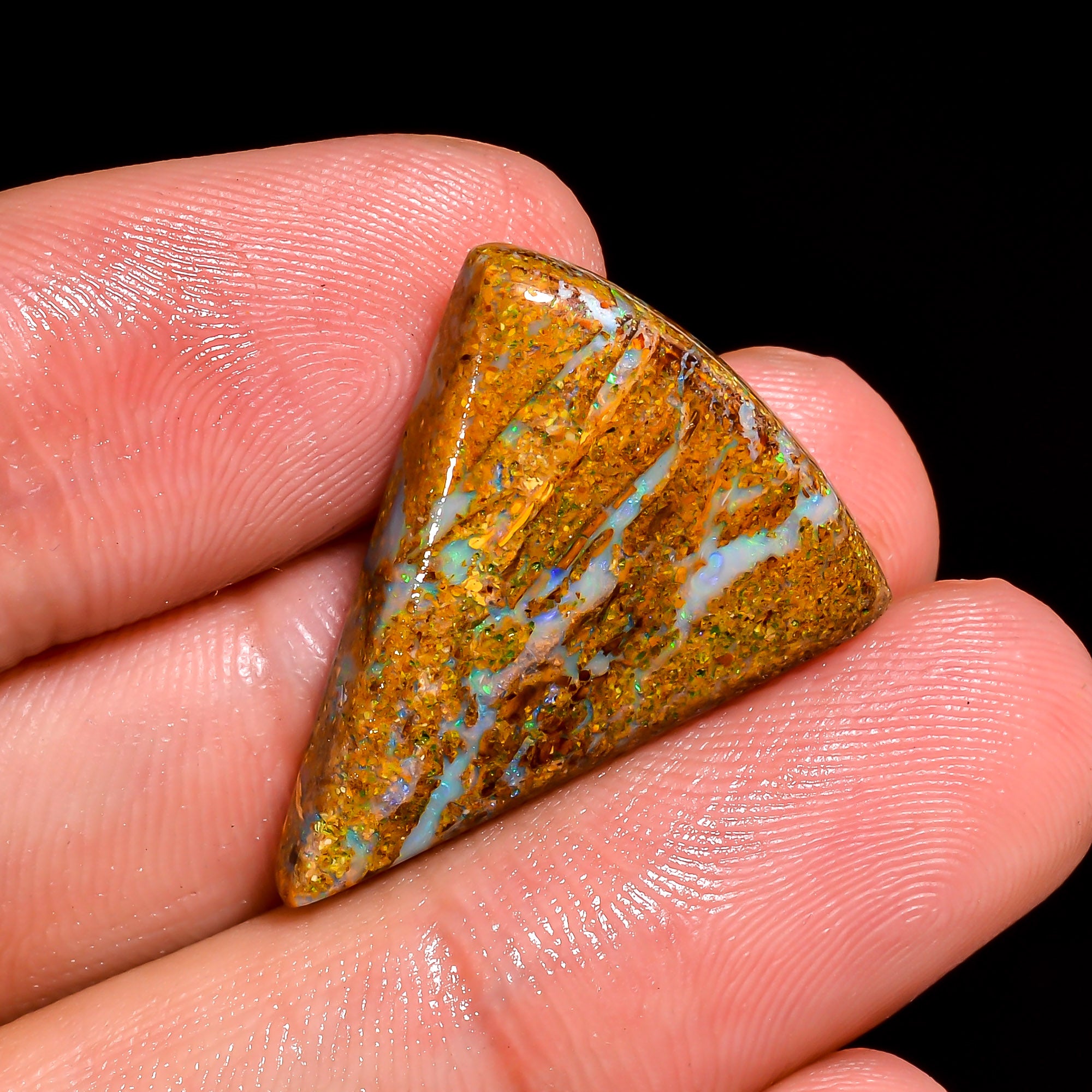 Boulder Opal Triangle Shape Cabochon Loose Gemstone For Making Jewelry 13 Ct. 24X20X5 mm OP-865