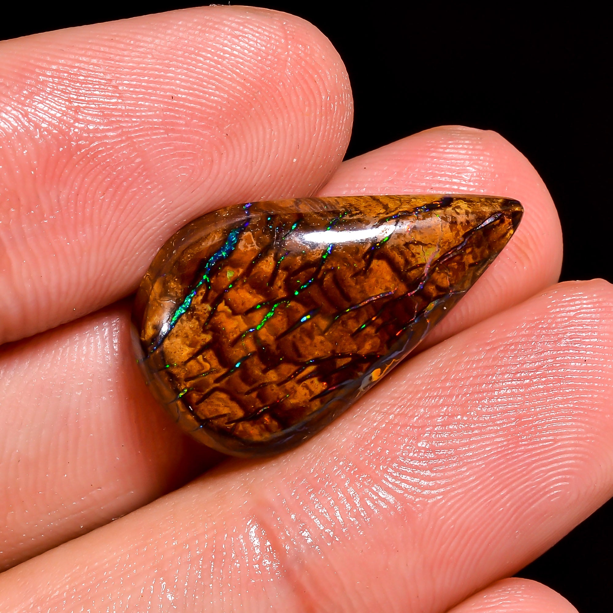 Boulder Opal Pear Shape Cabochon Loose Gemstone For Making Jewelry 11 Ct. 23X14X4 mm OP-869