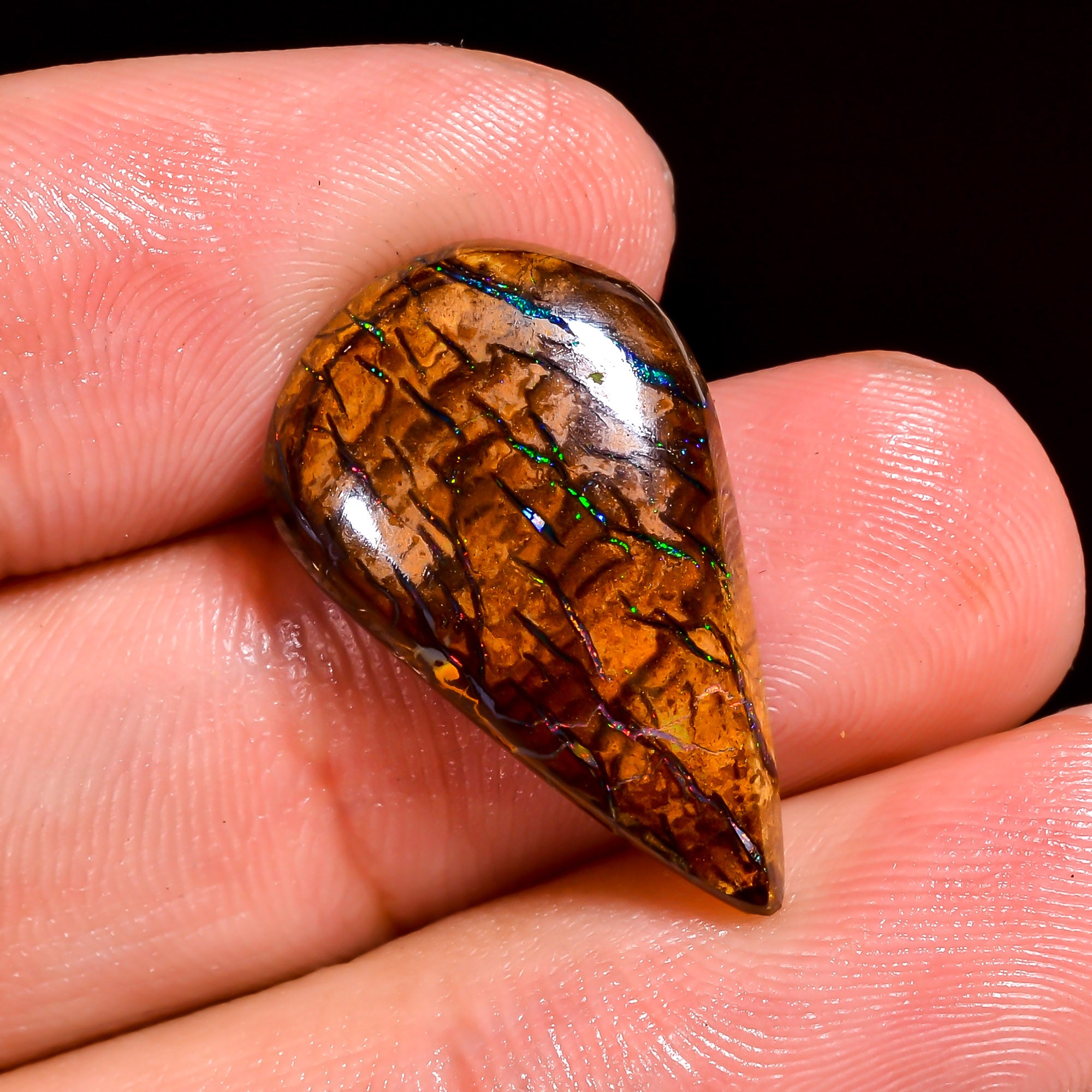 Boulder Opal Pear Shape Cabochon Loose Gemstone For Making Jewelry 11 Ct. 23X14X4 mm OP-869