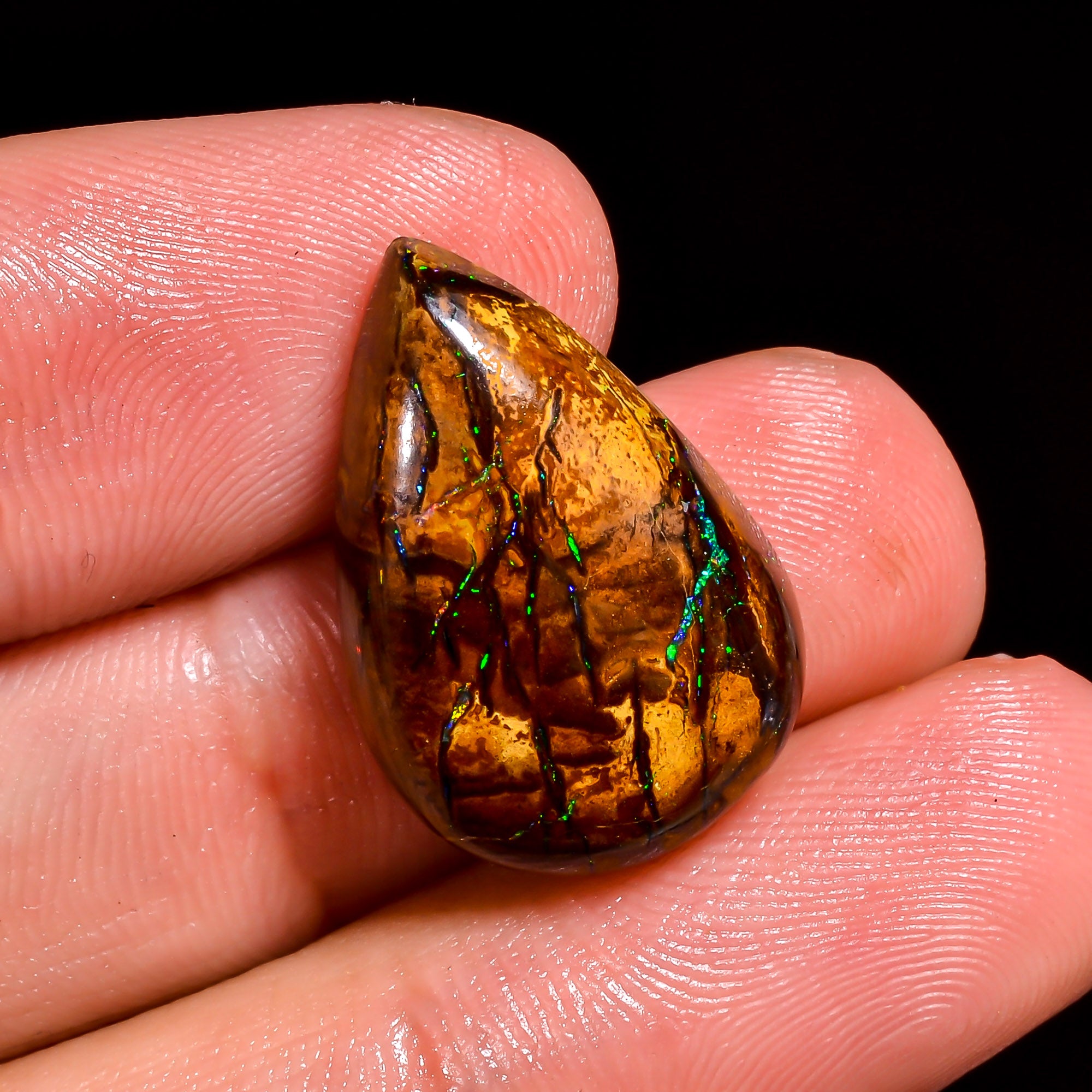 Boulder Opal Pear Shape Cabochon Loose Gemstone For Making Jewelry 16 Ct. 21X14X6 mm OP-873