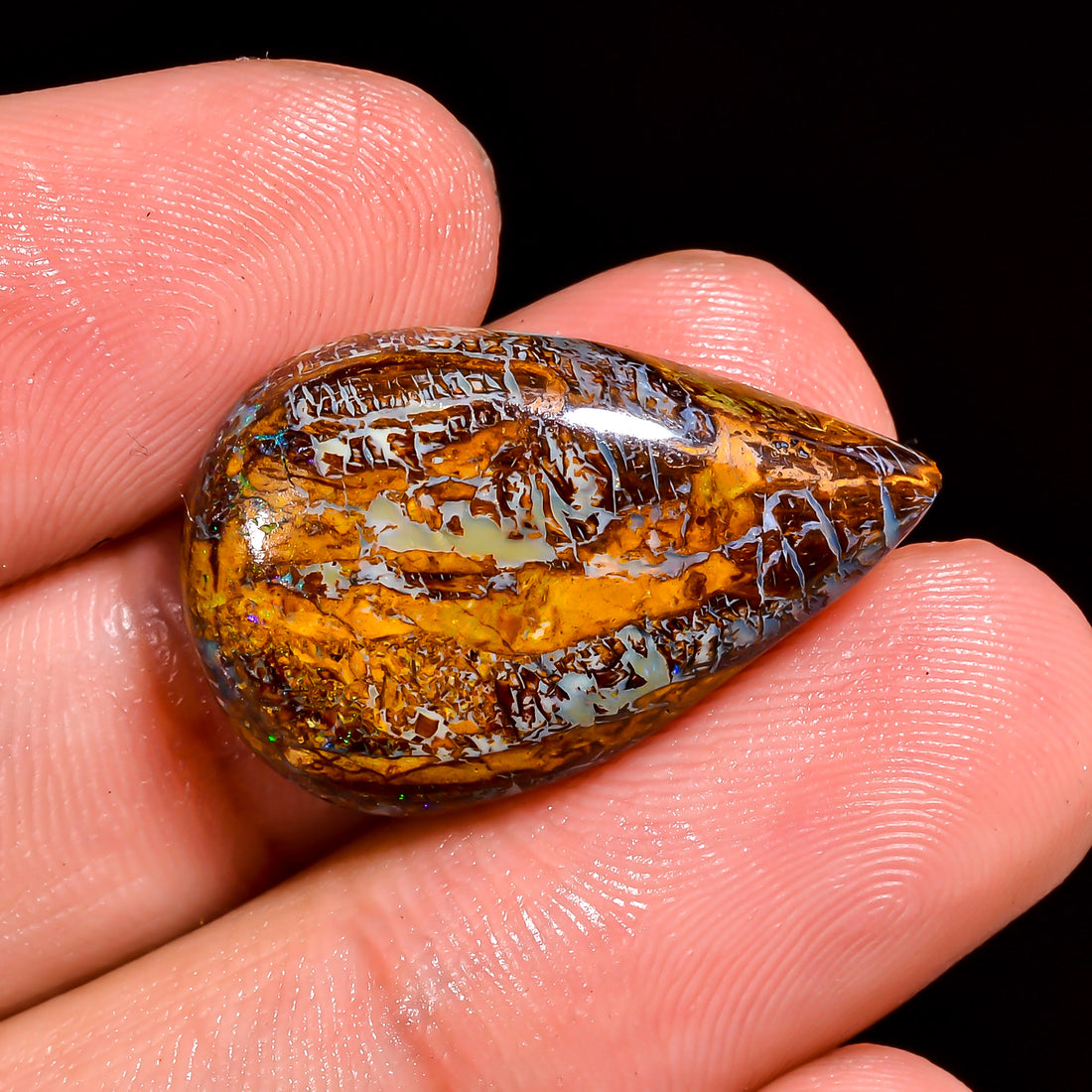 Boulder Opal Pear Shape Cabochon Loose Gemstone For Making Jewelry 16 Ct. 24X15X6 mm OP-875