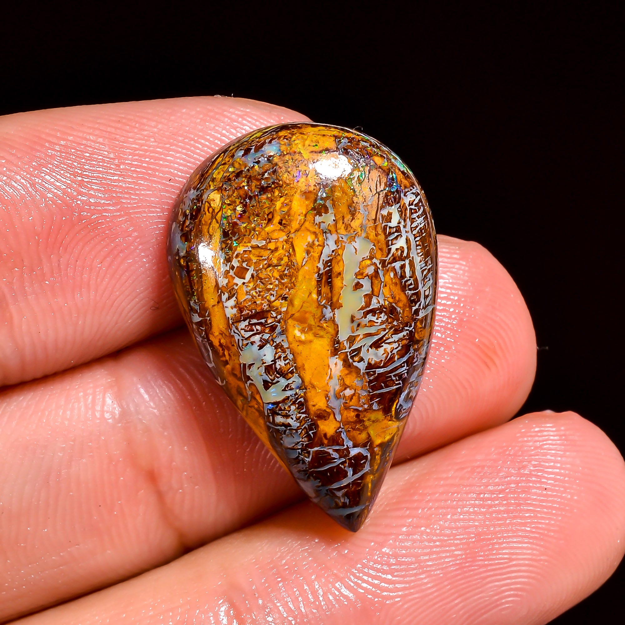 Boulder Opal Pear Shape Cabochon Loose Gemstone For Making Jewelry 16 Ct. 24X15X6 mm OP-875