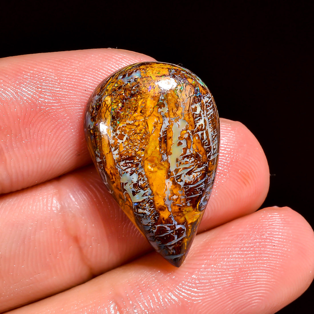 Boulder Opal Pear Shape Cabochon Loose Gemstone For Making Jewelry 16 Ct. 24X15X6 mm OP-875