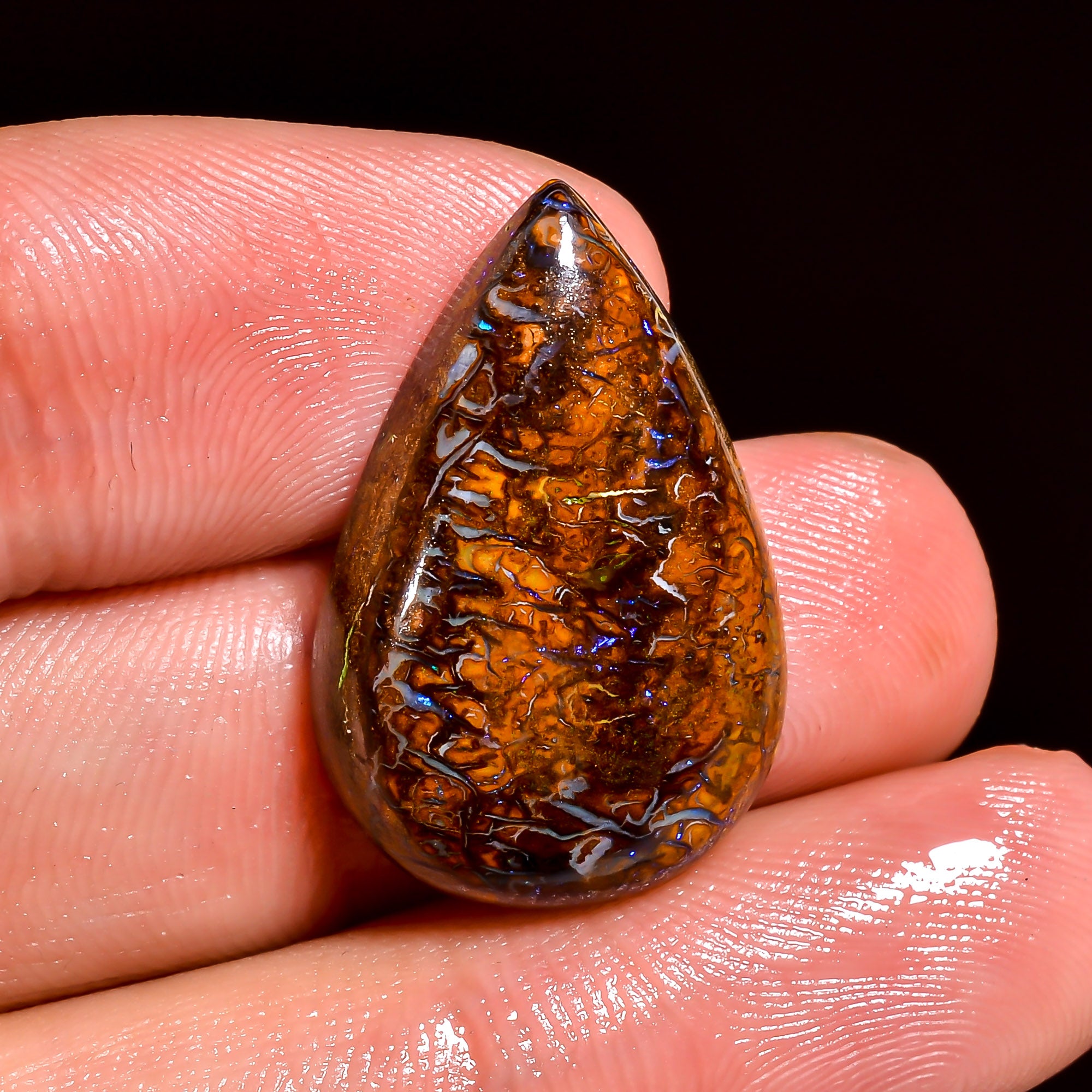 Boulder Opal Pear Shape Cabochon Loose Gemstone For Making Jewelry 18 Ct. 24X16X5 mm OP-890