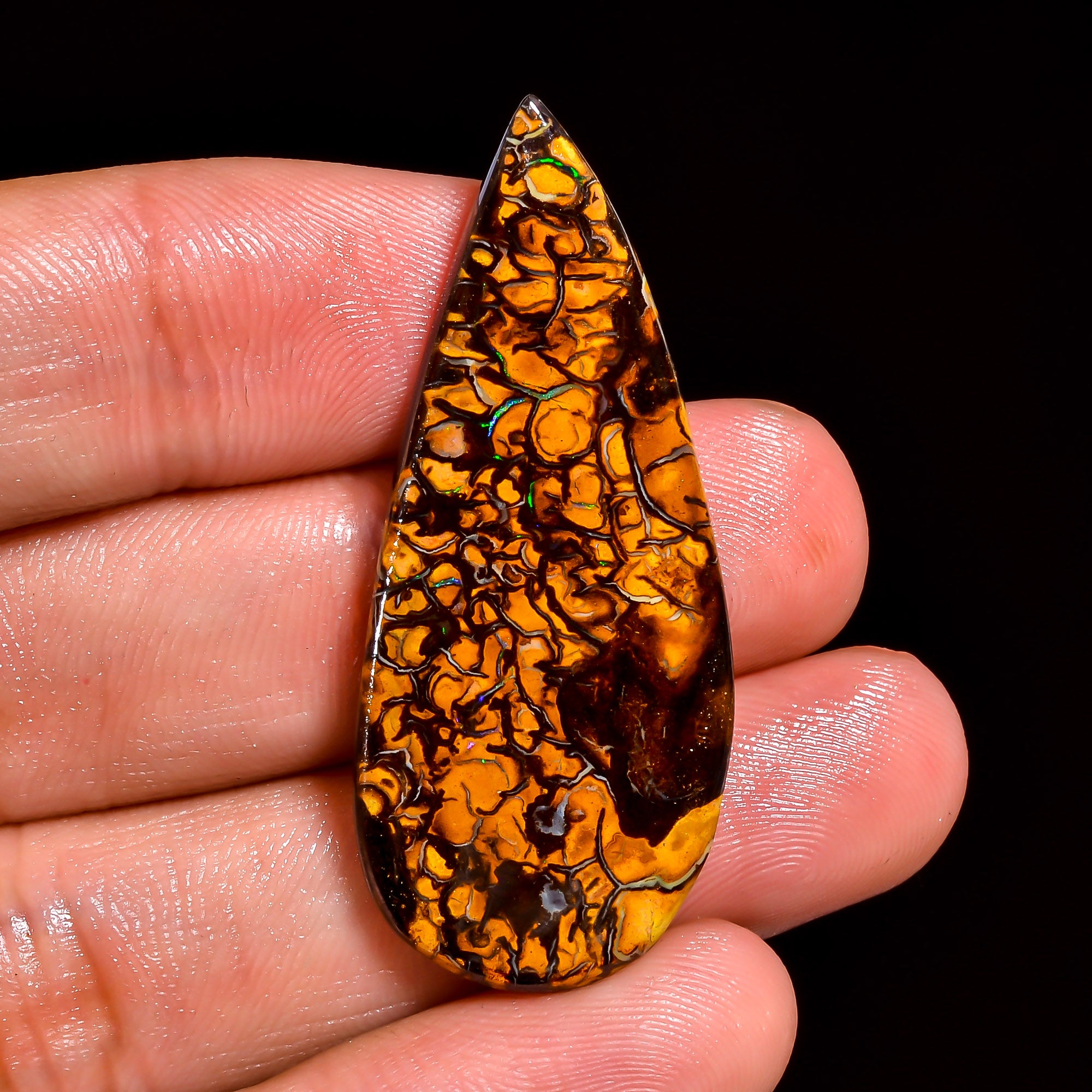 Boulder Opal Pear Shape Cabochon Loose Gemstone For Making Jewelry 23 Ct. 42X17X3 MM OP-891