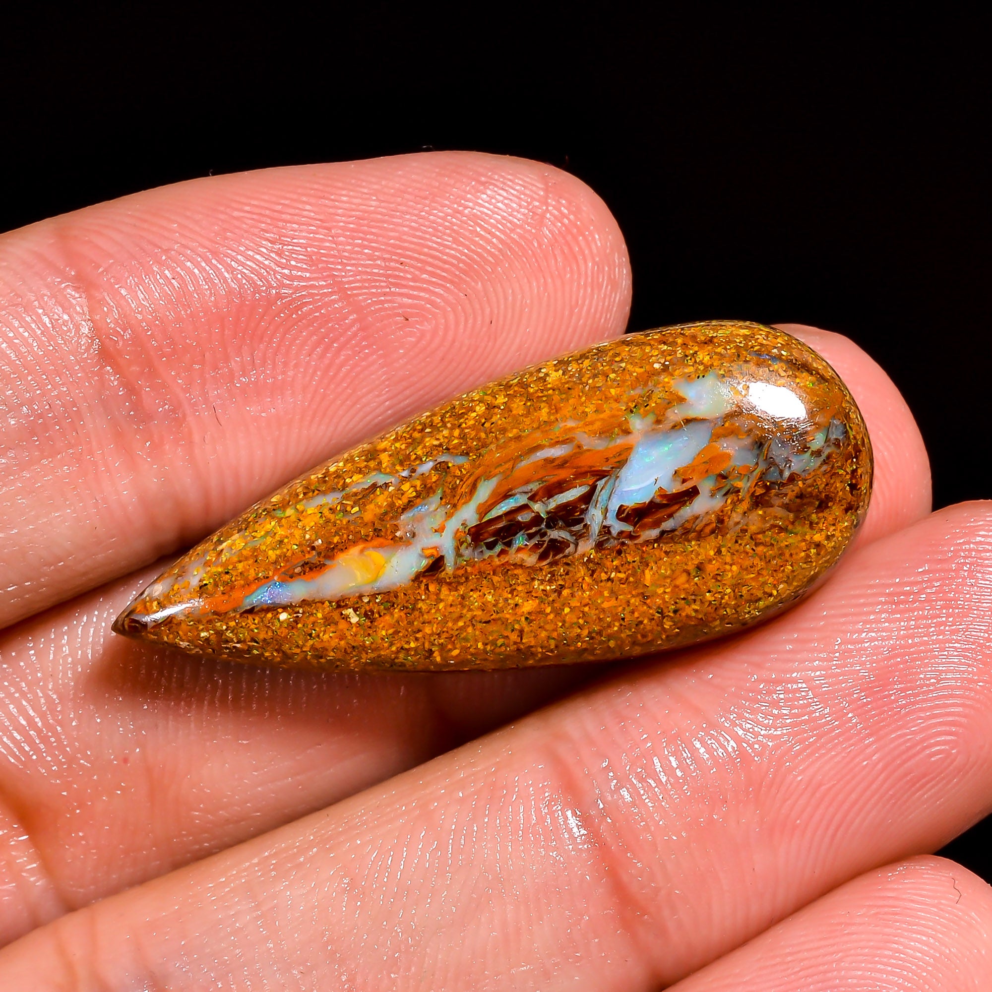 Boulder Opal Pear Shape Cabochon Loose Gemstone For Making Jewelry 23.5 Ct. 34X14X7 mm OP-895