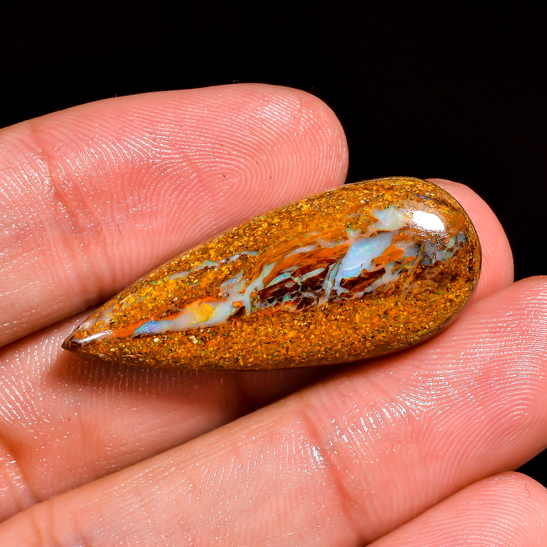 Boulder Opal Pear Shape Cabochon Loose Gemstone For Making Jewelry 23.5 Ct. 34X14X7 mm OP-895