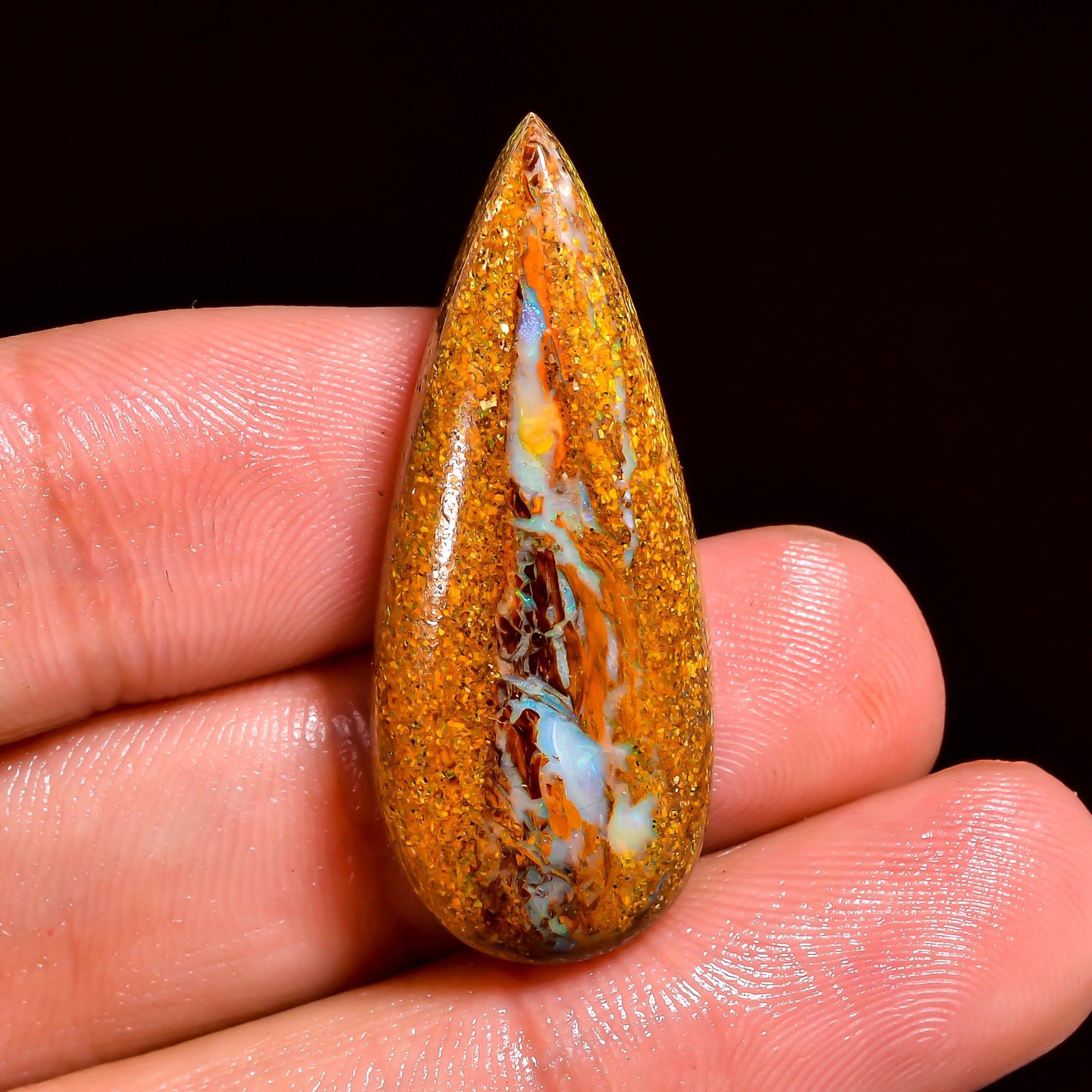 Boulder Opal Pear Shape Cabochon Loose Gemstone For Making Jewelry 23.5 Ct. 34X14X7 mm OP-895