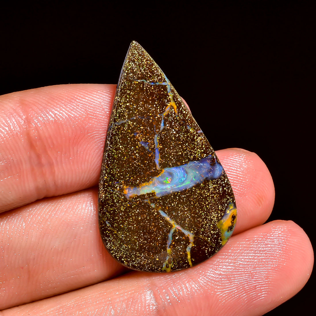 Boulder Opal Pear Shape Cabochon Loose Gemstone For Making Jewelry 9 Ct. 33X19X2 mm OP-903