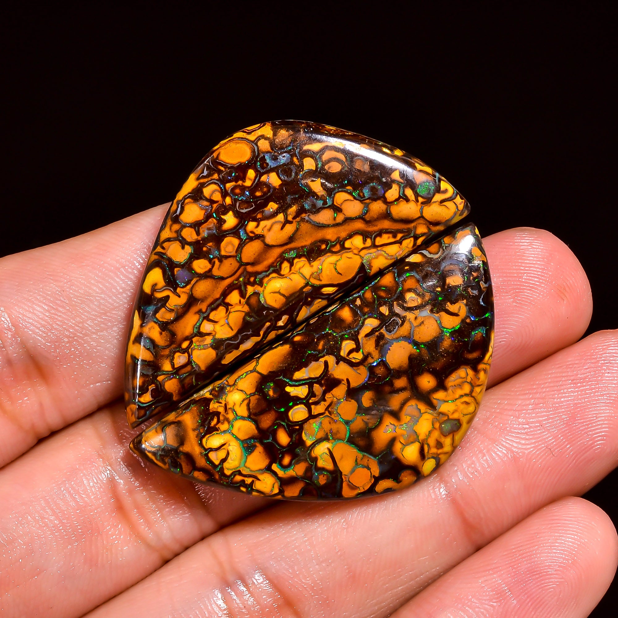 Boulder Opal Fancy Shape Cabochon Loose Gemstone Pair For Making Earrings 68.5 Ct. 40X19X5 MM OP-905