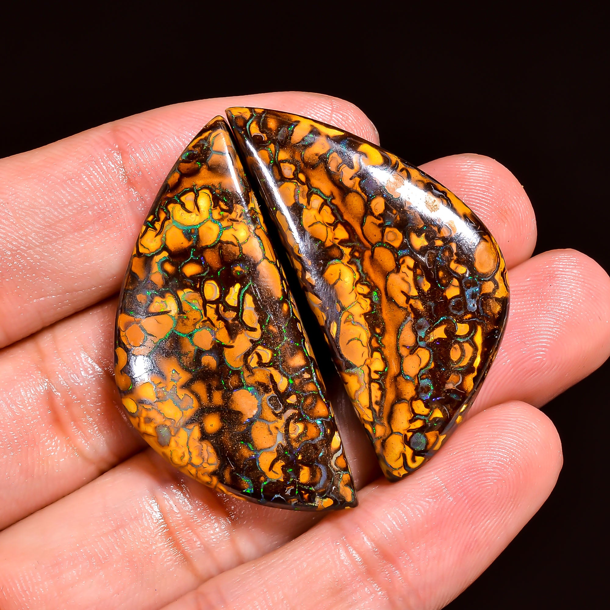 Boulder Opal Fancy Shape Cabochon Loose Gemstone Pair For Making Earrings 68.5 Ct. 40X19X5 MM OP-905