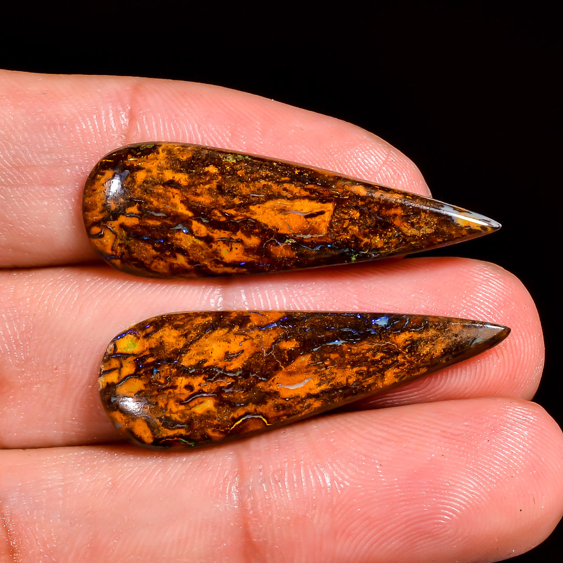 Boulder Opal Pear Shape Cabochon Loose Gemstone Pair For Making Earrings 20 Ct. 33X11X3 mm OP-907