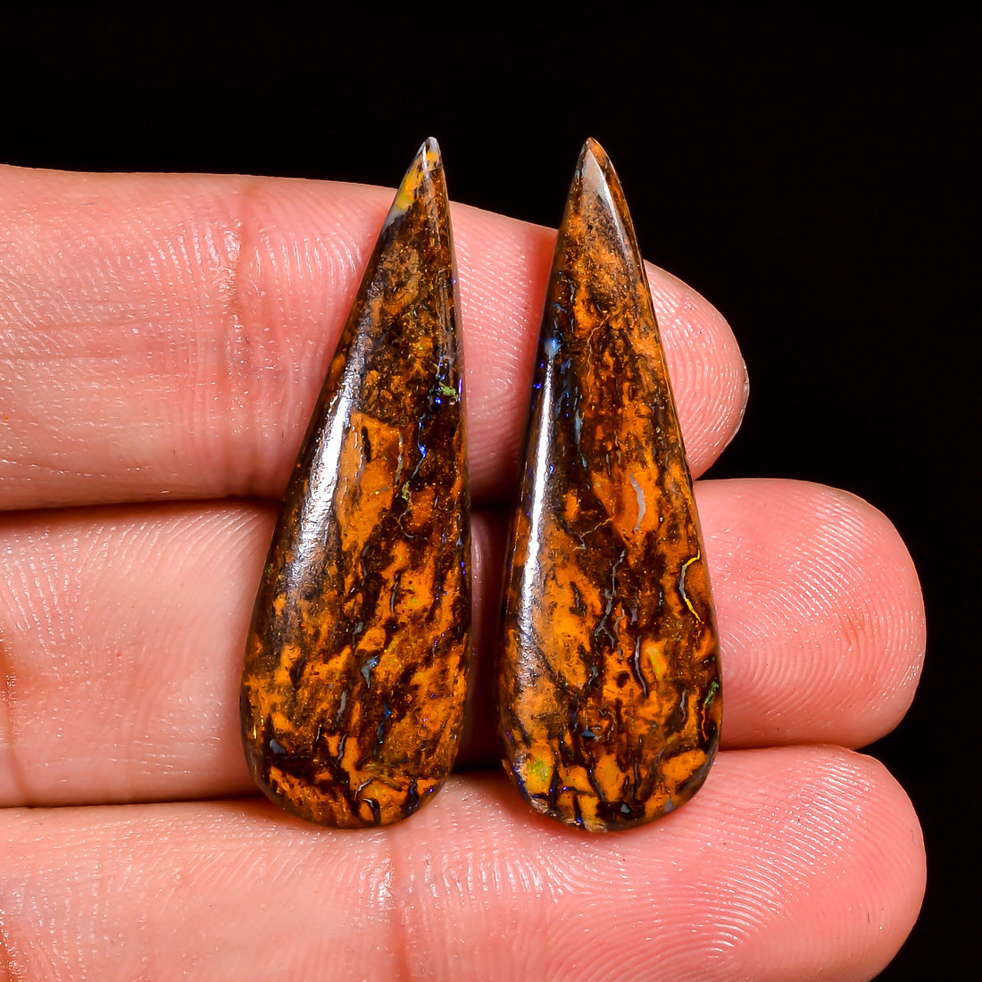 Boulder Opal Pear Shape Cabochon Loose Gemstone Pair For Making Earrings 20 Ct. 33X11X3 mm OP-907