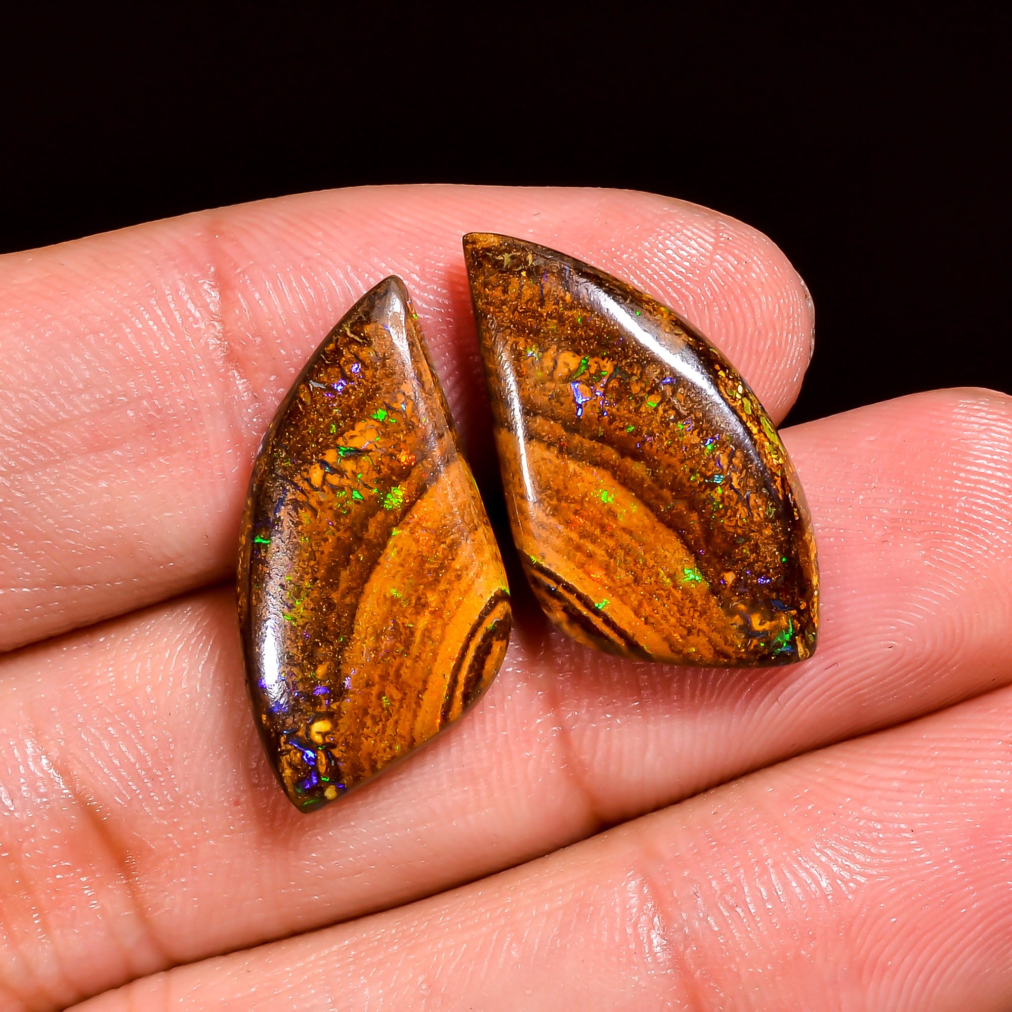 Boulder Opal Fancy Shape Cabochon Loose Gemstone Pair For Making Earrings 13 Ct. 22X11X3 mm OP-908