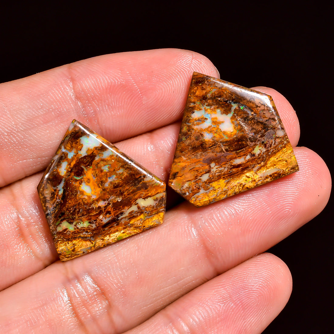 Boulder Opal Fancy Shape Cabochon Loose Gemstone Pair For Making Earrings 21 Ct. 22X22X3 mm OP-909