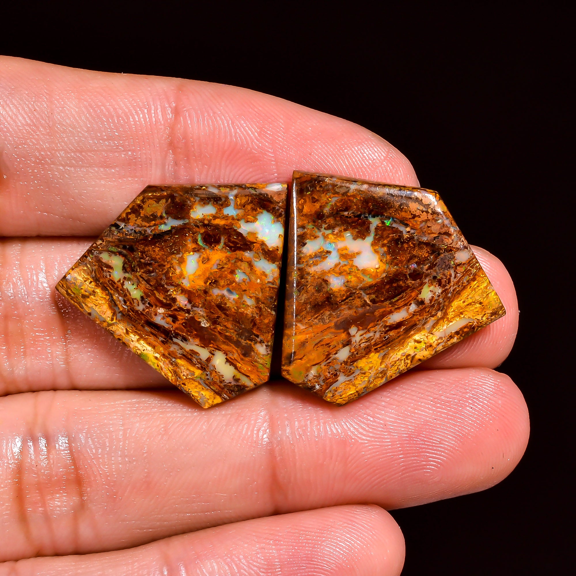 Boulder Opal Fancy Shape Cabochon Loose Gemstone Pair For Making Earrings 21 Ct. 22X22X3 mm OP-909
