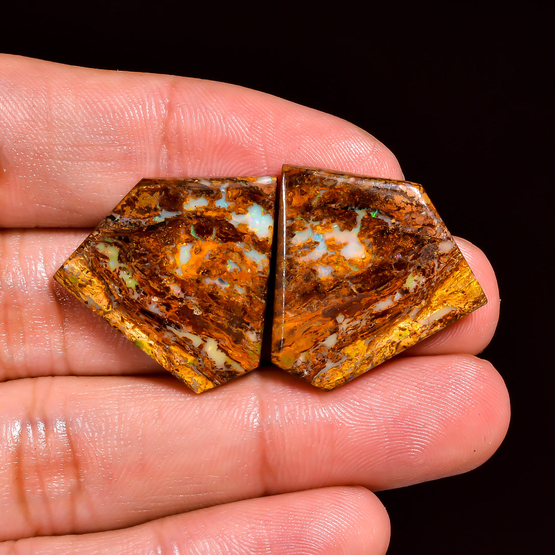 Boulder Opal Fancy Shape Cabochon Loose Gemstone Pair For Making Earrings 21 Ct. 22X22X3 mm OP-909