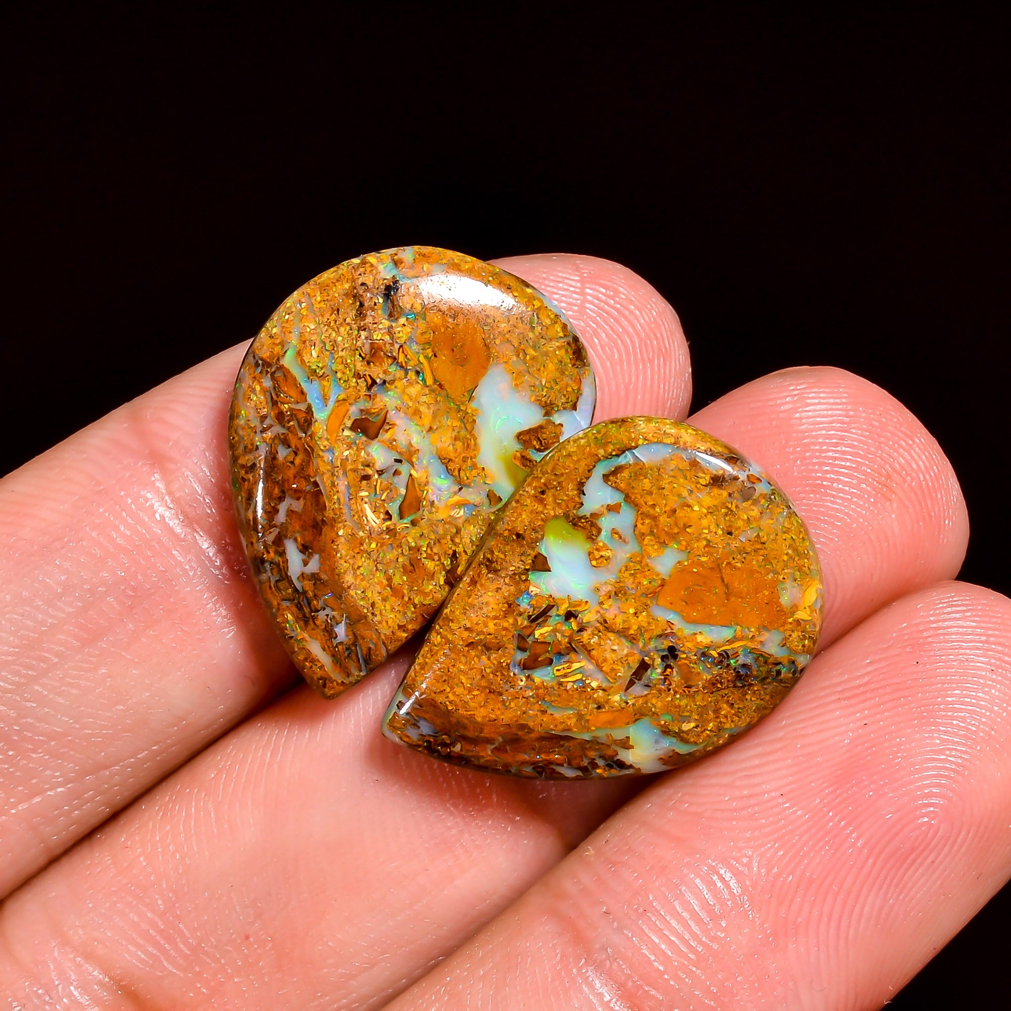 Boulder Opal Fancy Shape Cabochon Loose Gemstone Pair For Making Earrings 15.5 Ct. 20X15X3 mm OP-910