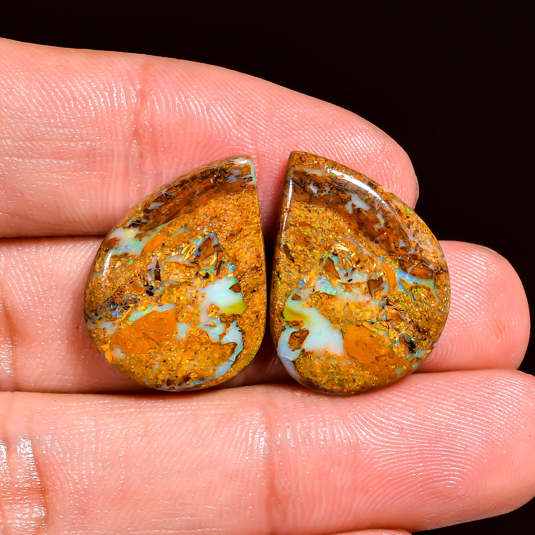 Boulder Opal Fancy Shape Cabochon Loose Gemstone Pair For Making Earrings 15.5 Ct. 20X15X3 mm OP-910