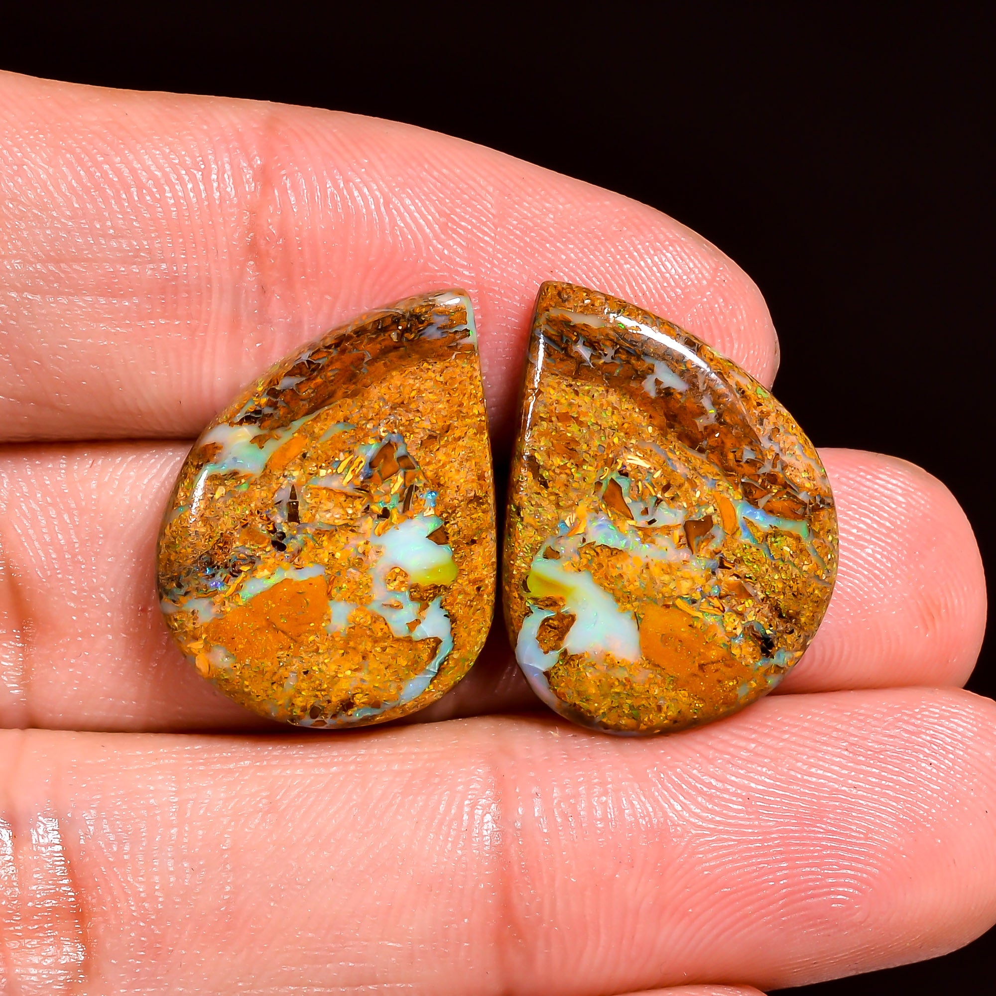 Boulder Opal Fancy Shape Cabochon Loose Gemstone Pair For Making Earrings 15.5 Ct. 20X15X3 mm OP-910