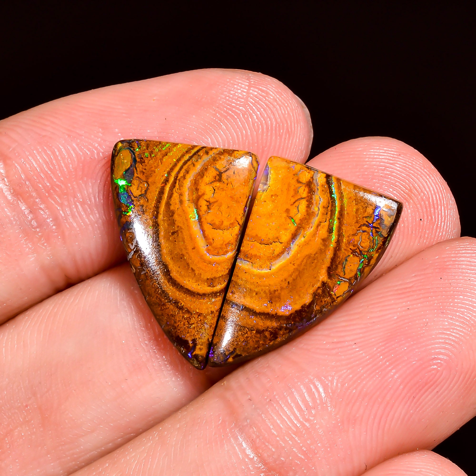 Boulder Opal Fancy Shape Cabochon Loose Gemstone Pair For Making Earrings 9 Ct. 18X12X3 mm OP-912