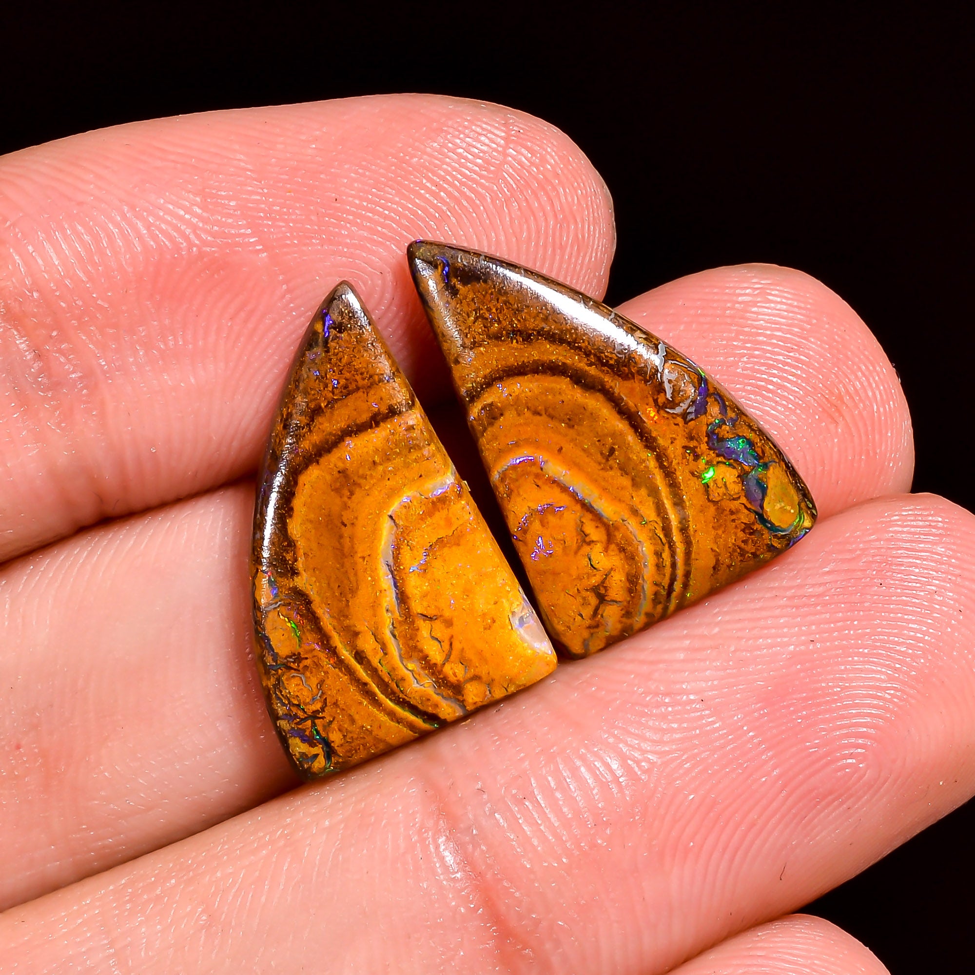 Boulder Opal Fancy Shape Cabochon Loose Gemstone Pair For Making Earrings 9 Ct. 18X12X3 mm OP-912