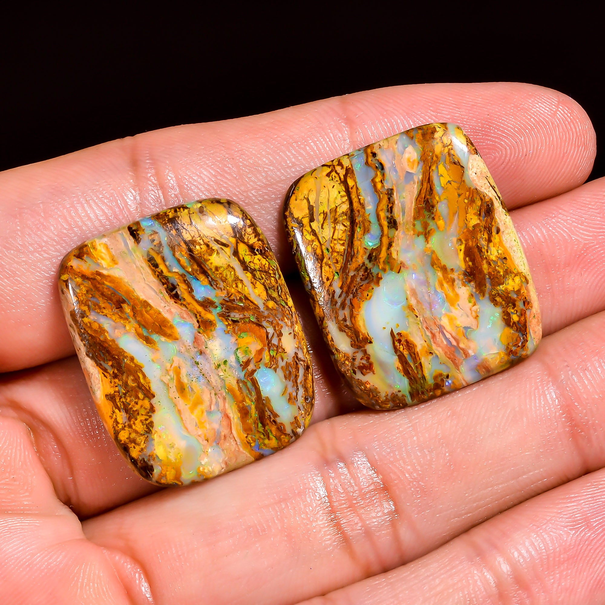 Boulder Opal Radiant Shape Cabochon Loose Gemstone Pair For Making Earrings 40 Ct. 26X21X4 mm OP-913