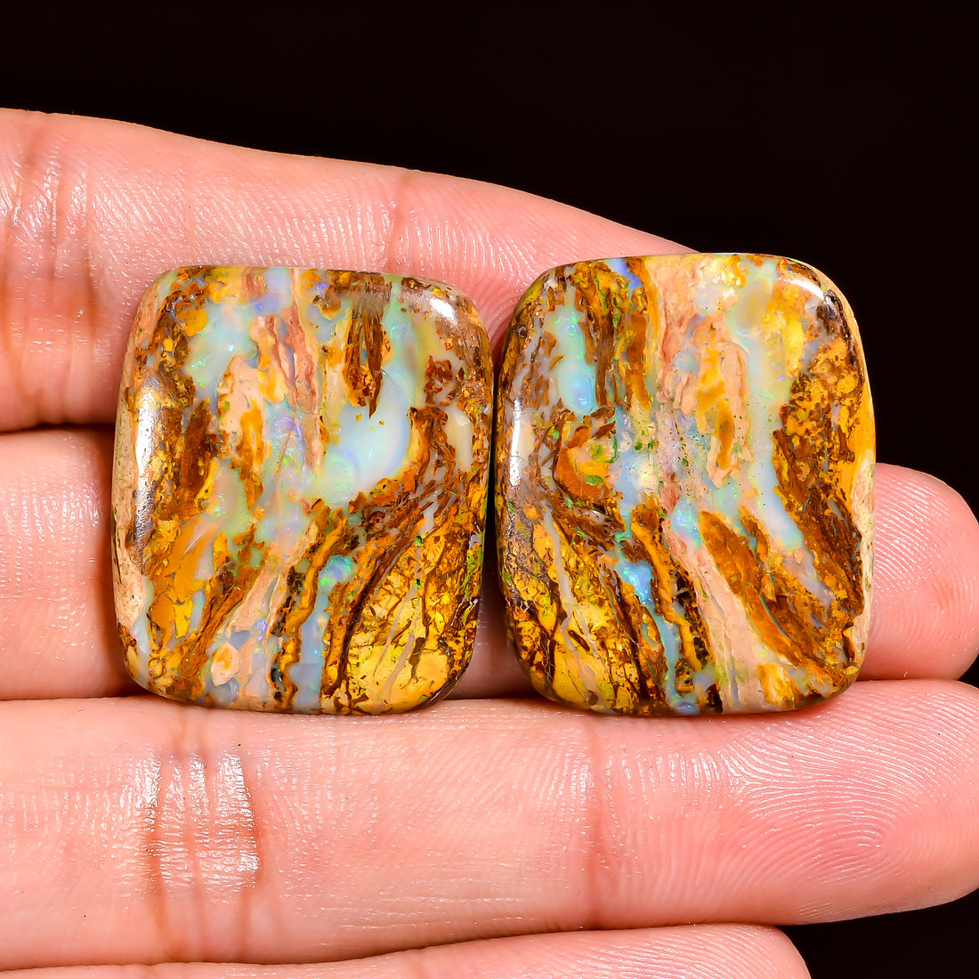 Boulder Opal Radiant Shape Cabochon Loose Gemstone Pair For Making Earrings 40 Ct. 26X21X4 mm OP-913