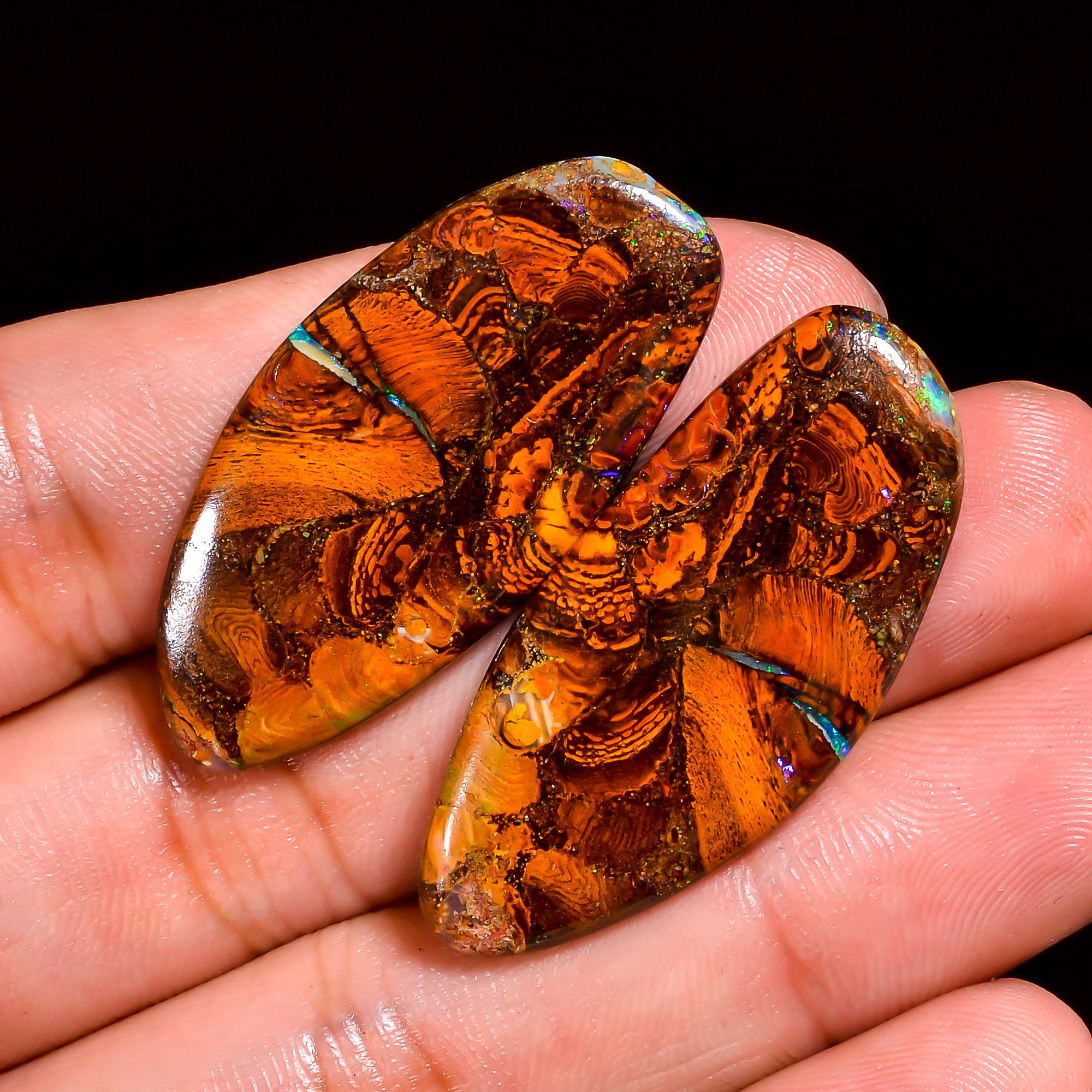 Boulder Opal Fancy Shape Cabochon Loose Gemstone Pair For Making Earrings 41 Ct. 37X17X3 mm OP-914