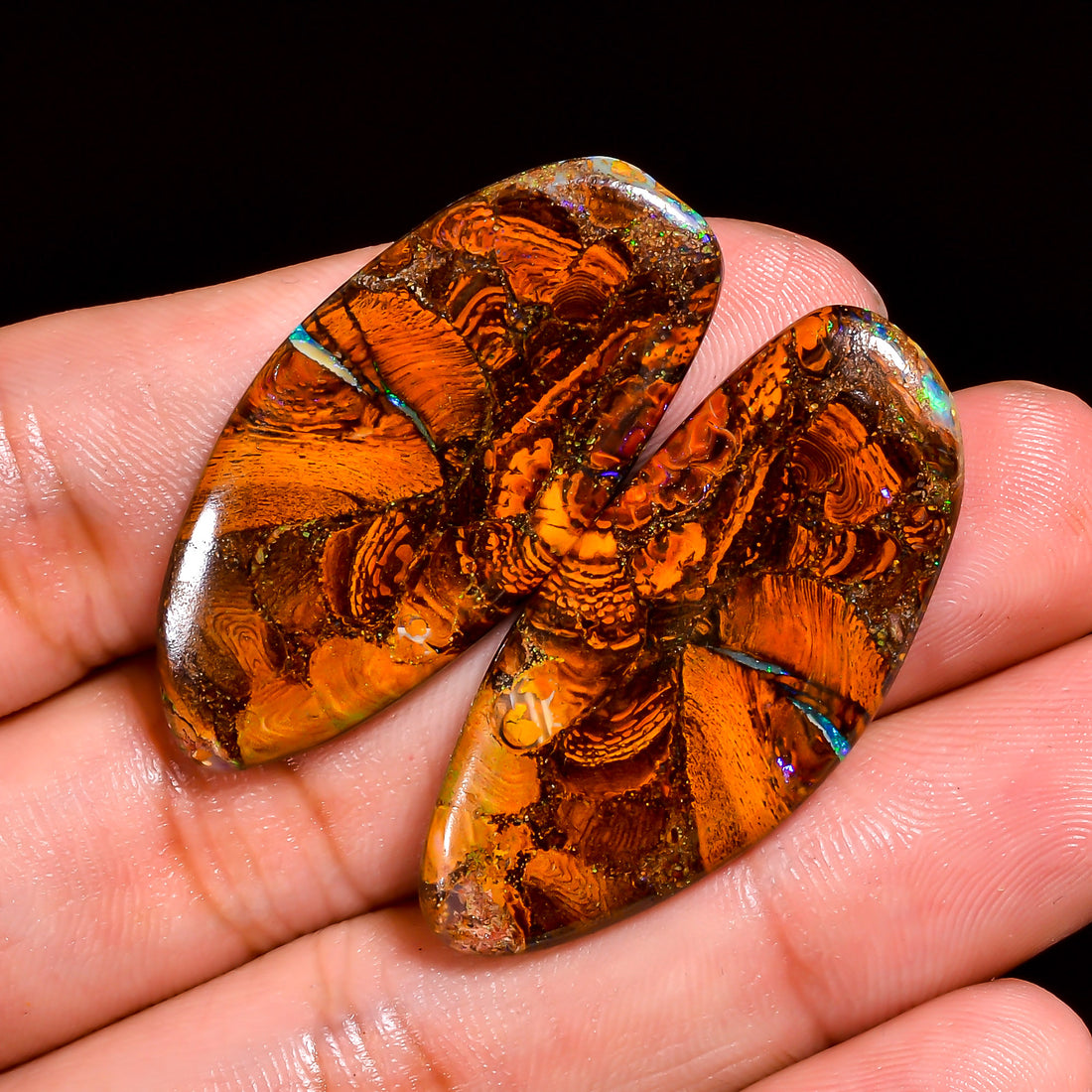 Boulder Opal Fancy Shape Cabochon Loose Gemstone Pair For Making Earrings 41 Ct. 37X17X3 mm OP-914