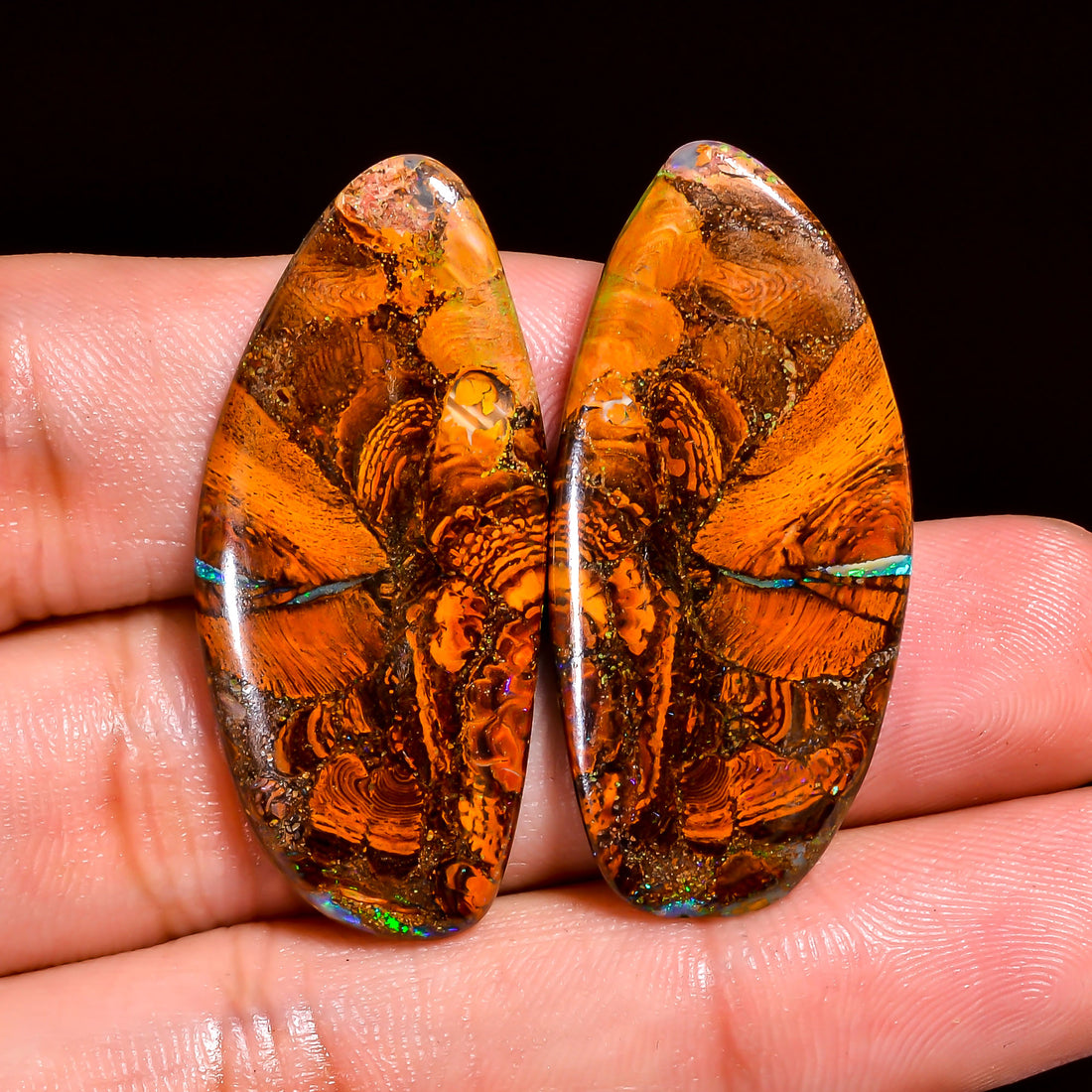 Boulder Opal Fancy Shape Cabochon Loose Gemstone Pair For Making Earrings 41 Ct. 37X17X3 mm OP-914