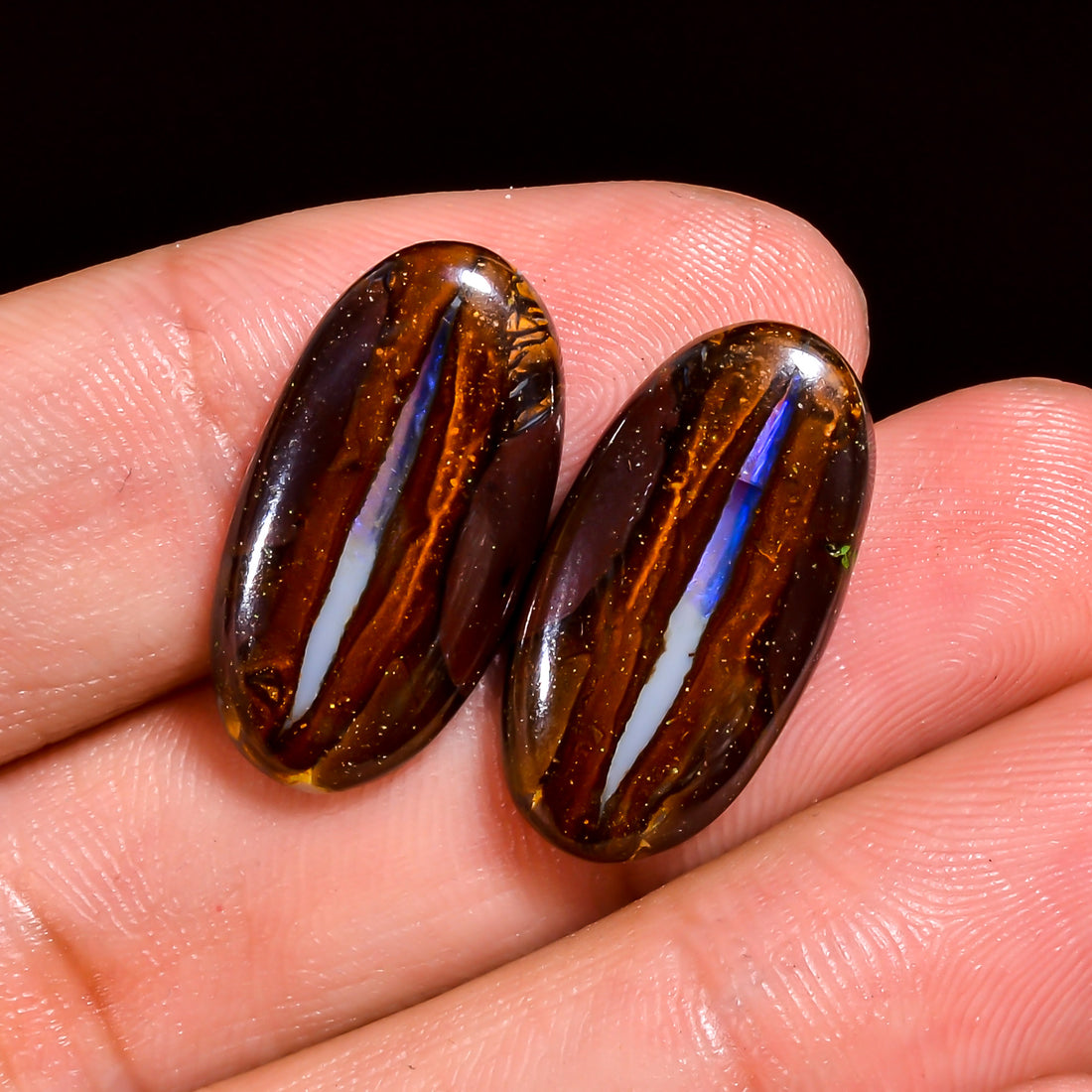 Boulder Opal Oval Shape Cabochon Loose Gemstone Pair For Making Earrings 17 Ct. 21X11X3 mm OP-916