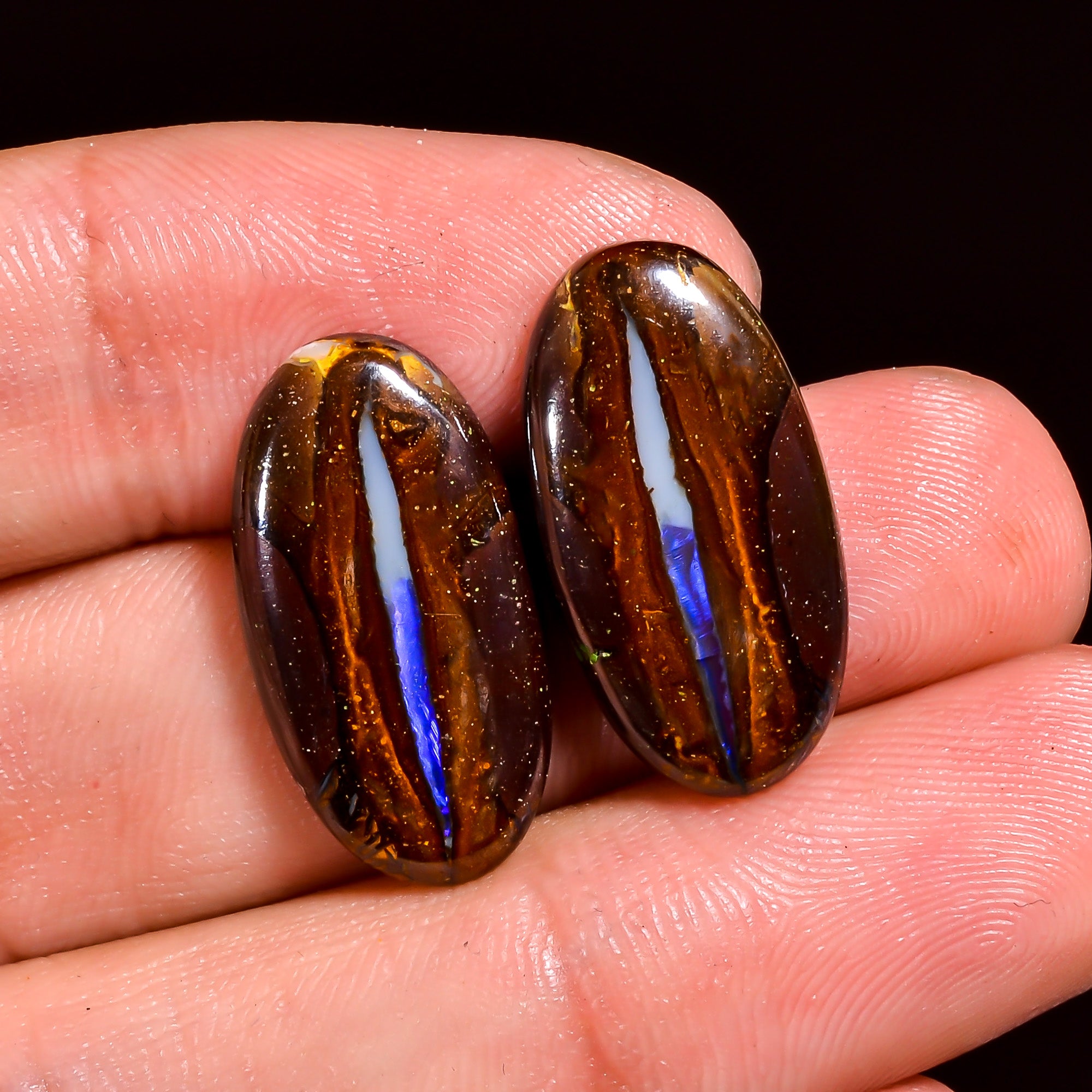 Boulder Opal Oval Shape Cabochon Loose Gemstone Pair For Making Earrings 17 Ct. 21X11X3 mm OP-916