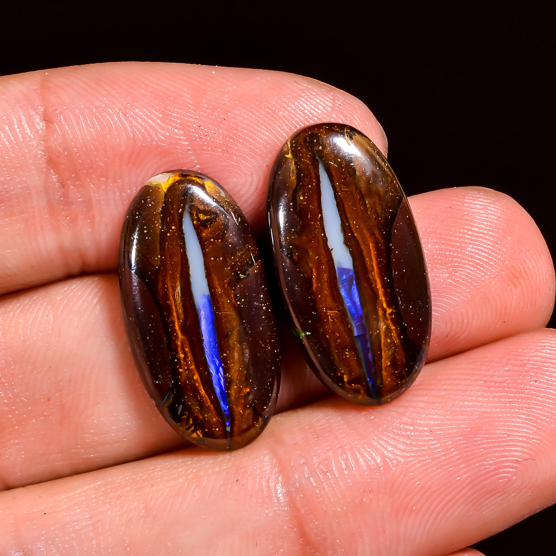 Boulder Opal Oval Shape Cabochon Loose Gemstone Pair For Making Earrings 17 Ct. 21X11X3 mm OP-916