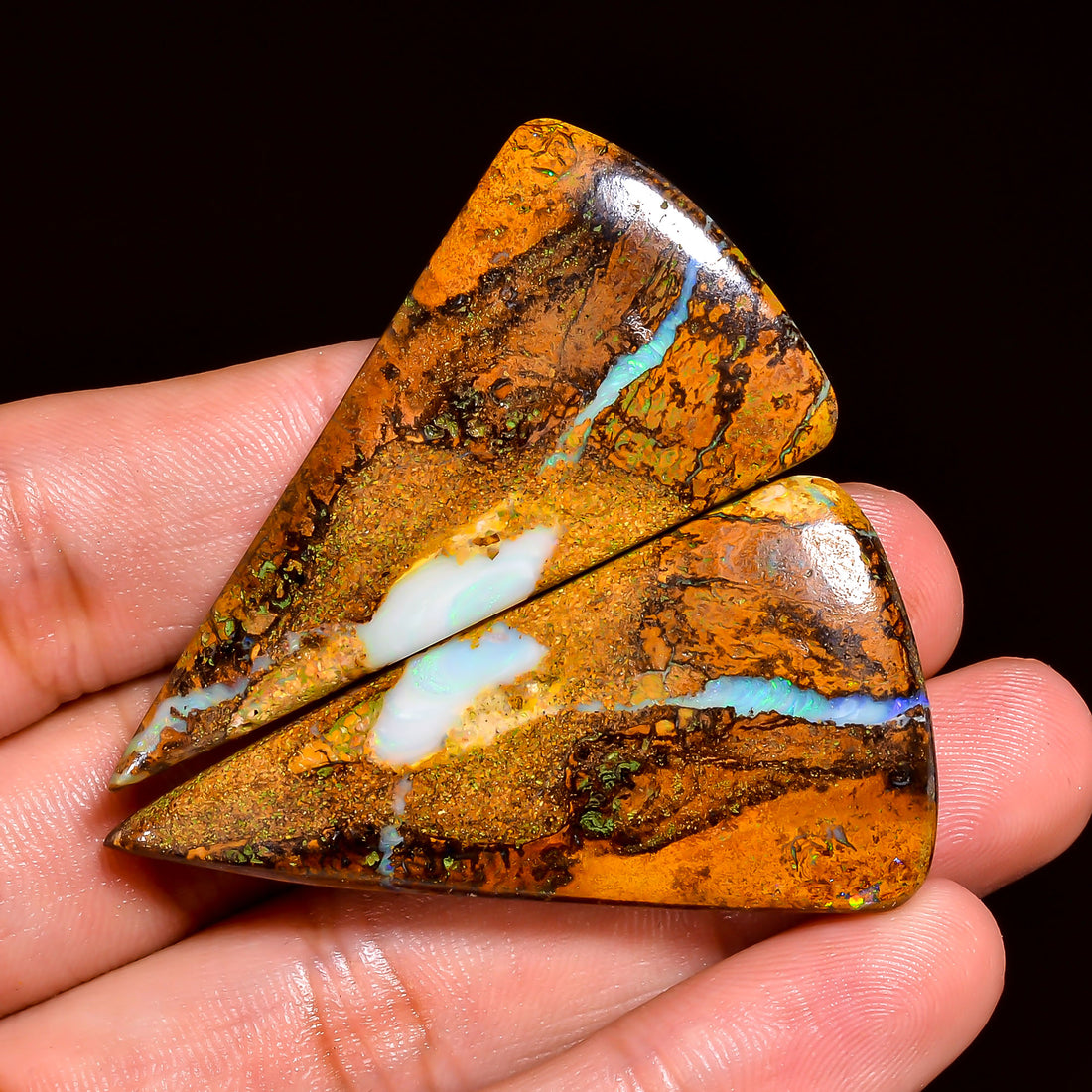 Boulder Opal Pear Shape Cabochon Loose Gemstone Pair For Making Earrings 103 Ct. 49X26X6 mm OP-917