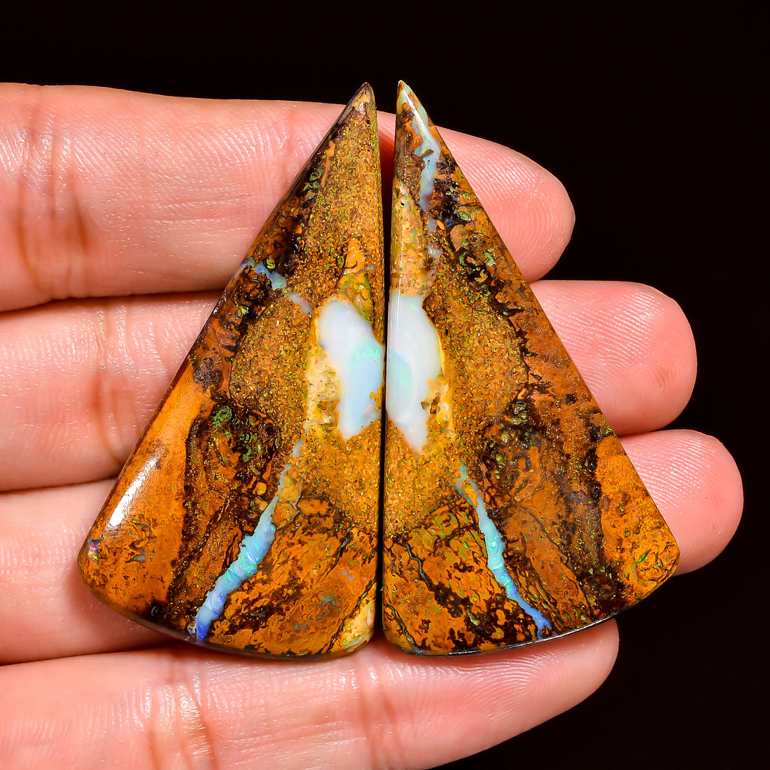 Boulder Opal Pear Shape Cabochon Loose Gemstone Pair For Making Earrings 103 Ct. 49X26X6 mm OP-917