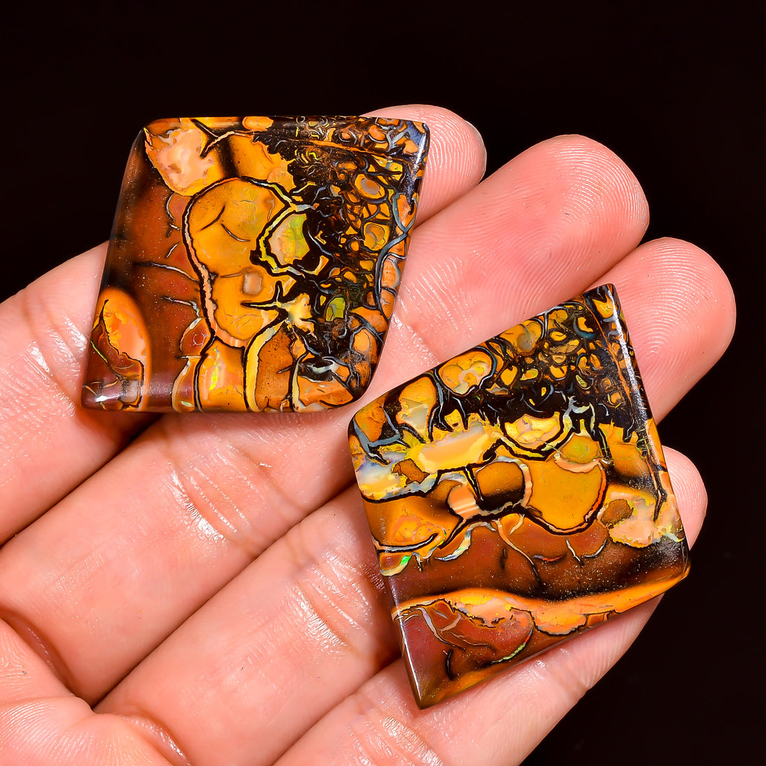 Boulder Opal Fancy Shape Cabochon Loose Gemstone Pair For Making Earrings 67 Ct. 42X33X3 mm OP-919