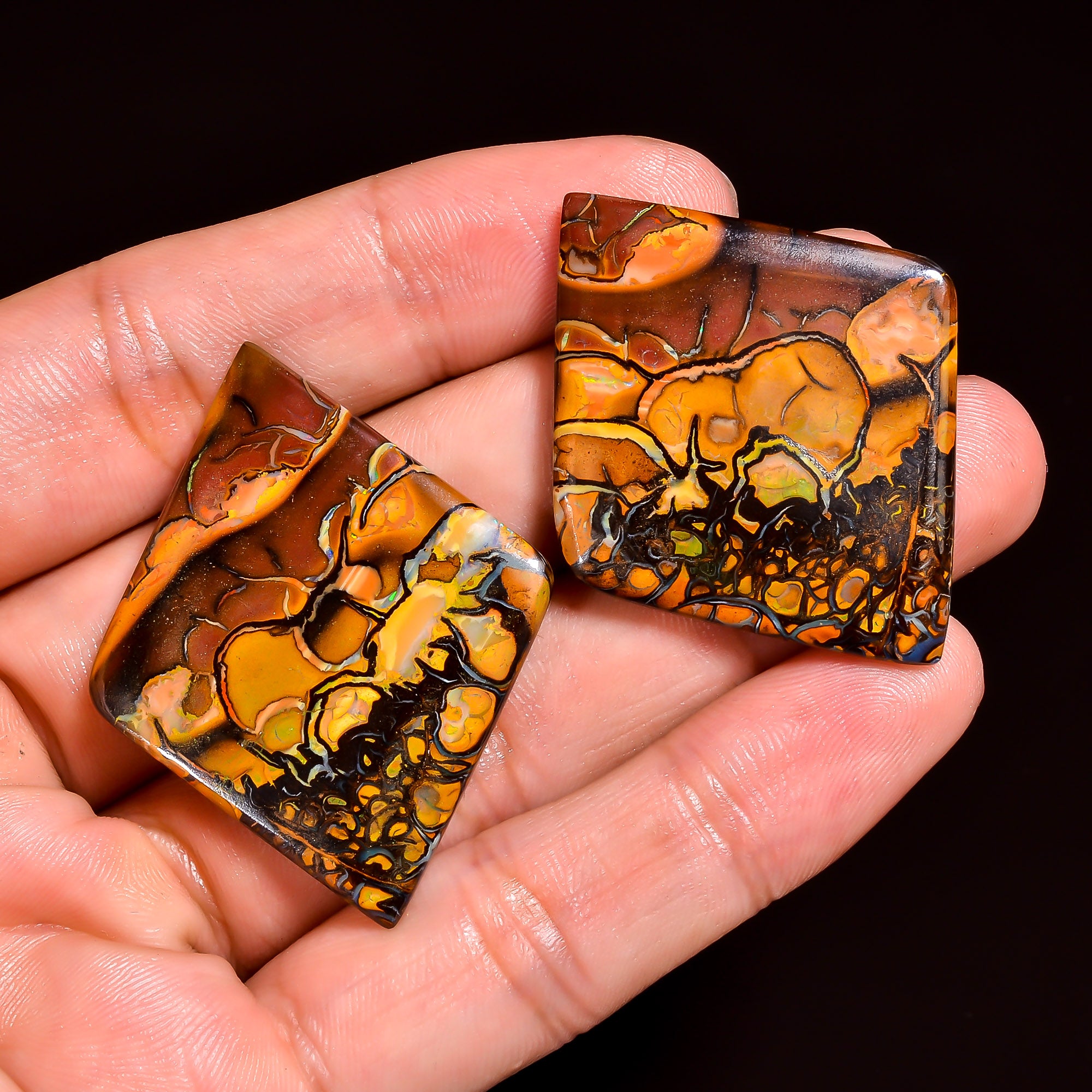 Boulder Opal Fancy Shape Cabochon Loose Gemstone Pair For Making Earrings 67 Ct. 42X33X3 mm OP-919