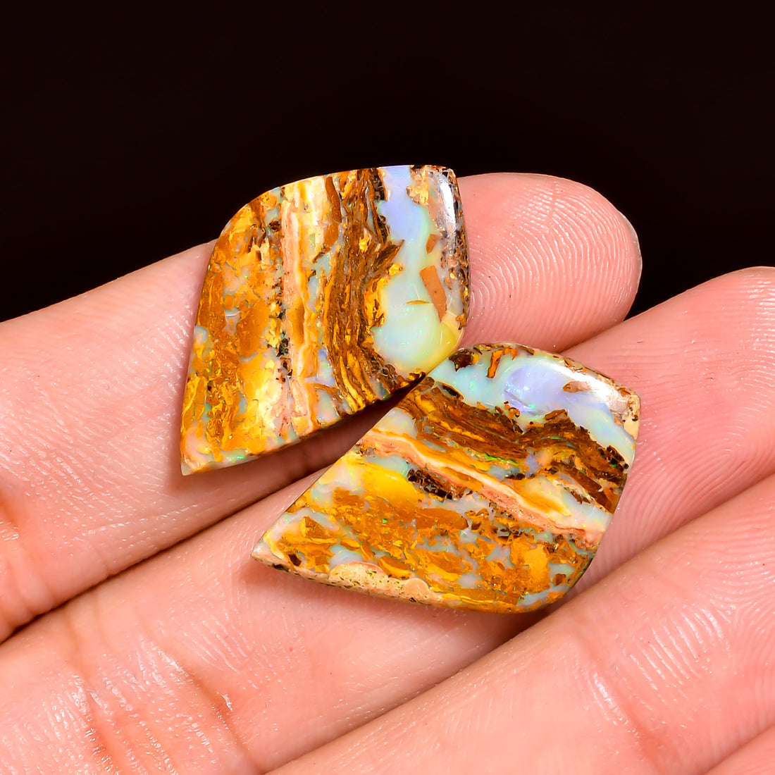 Boulder Opal Fancy Shape Cabochon Loose Gemstone Pair For Making Earrings 11 Ct. 25X14X3 mm OP-920