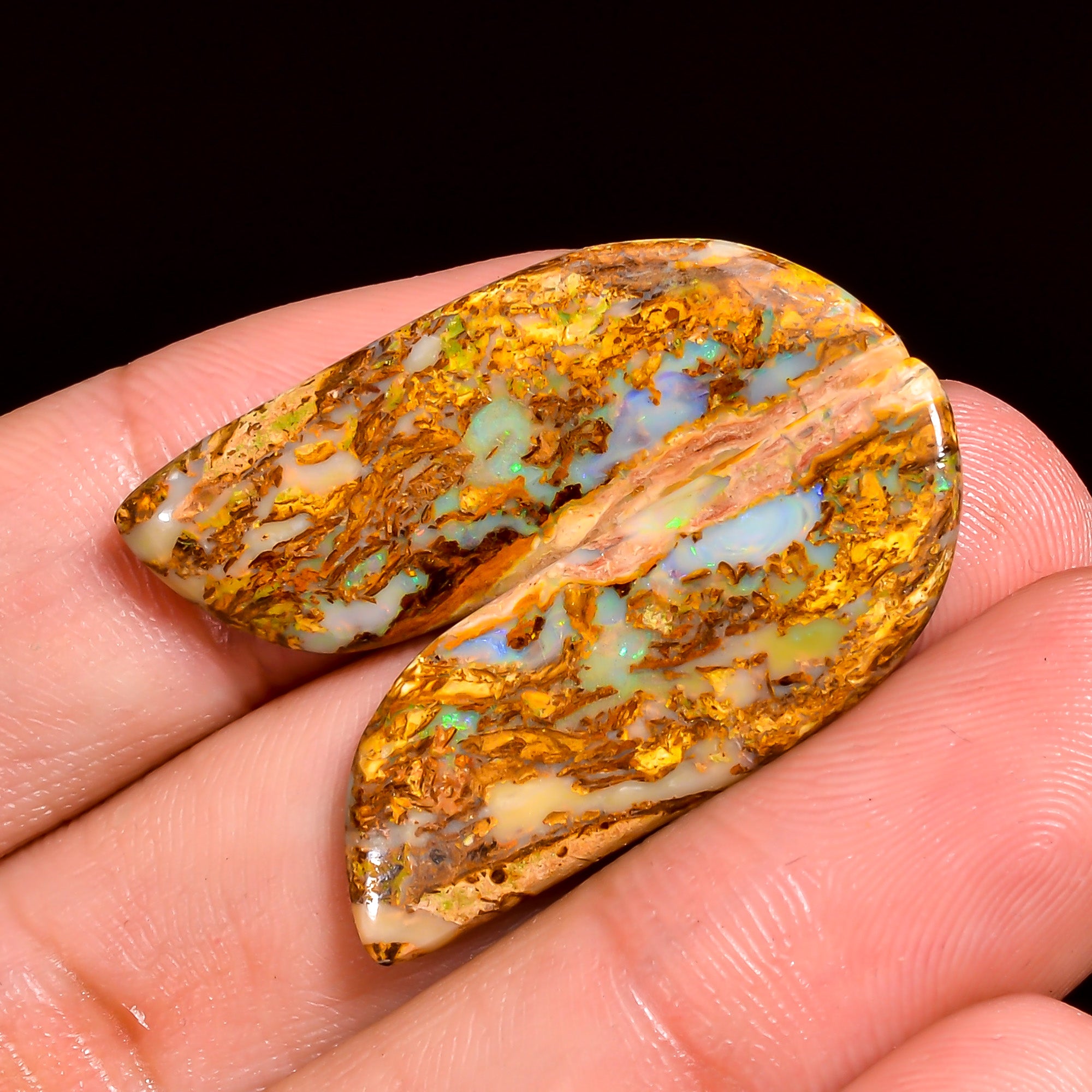 Boulder Opal Fancy Shape Cabochon Loose Gemstone Pair For Making Earrings 16 Ct. 31X11X3 mm OP-921