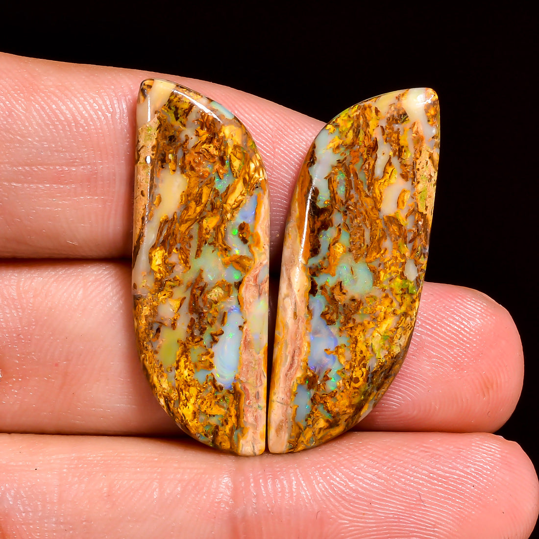 Boulder Opal Fancy Shape Cabochon Loose Gemstone Pair For Making Earrings 16 Ct. 31X11X3 mm OP-921