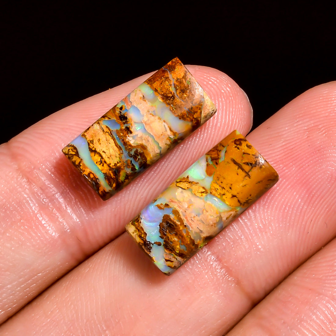 Boulder Opal Radiant Shape Cabochon Loose Gemstone Pair For Making Earrings 8 Ct. 15X7X3 mm OP-922