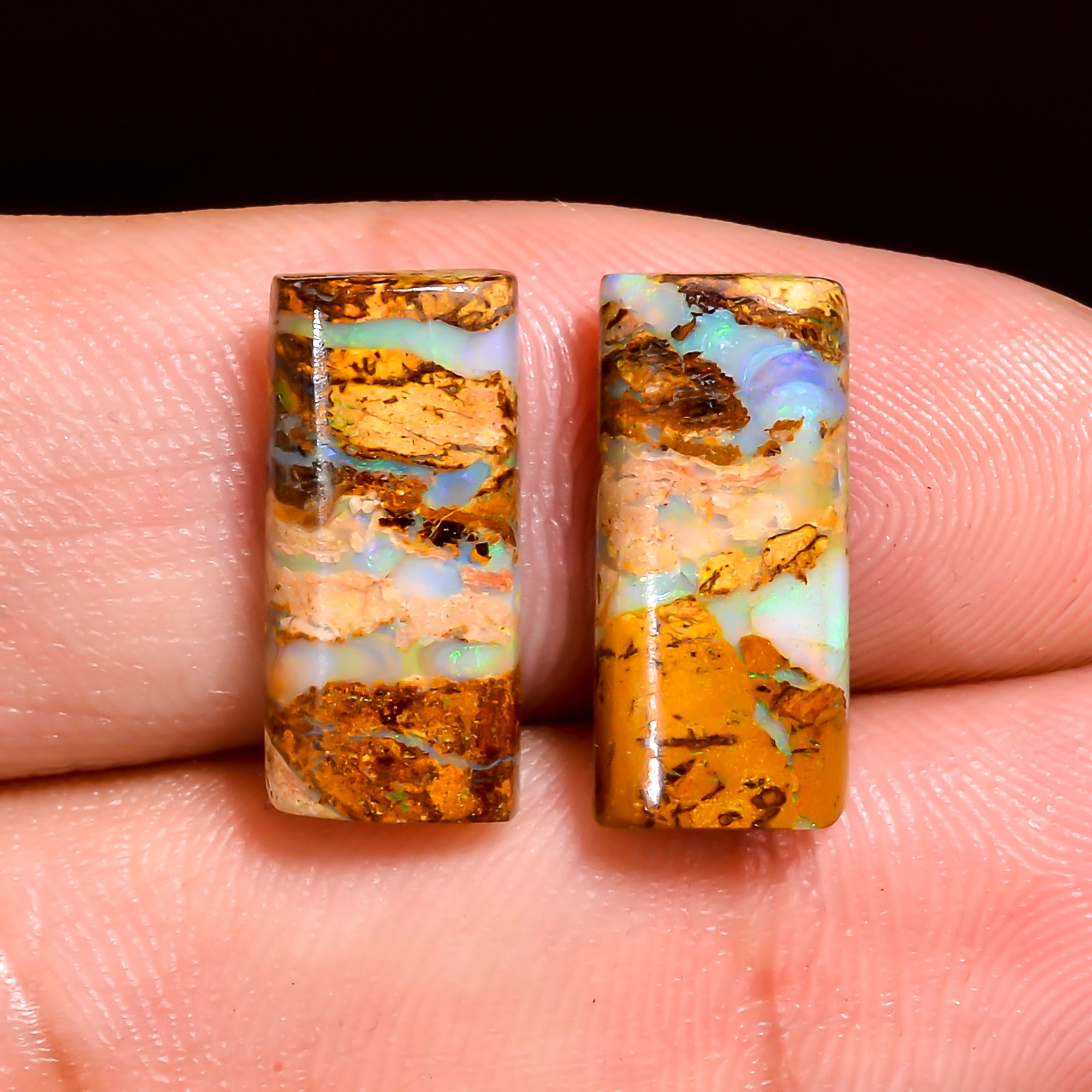 Boulder Opal Radiant Shape Cabochon Loose Gemstone Pair For Making Earrings 8 Ct. 15X7X3 mm OP-922