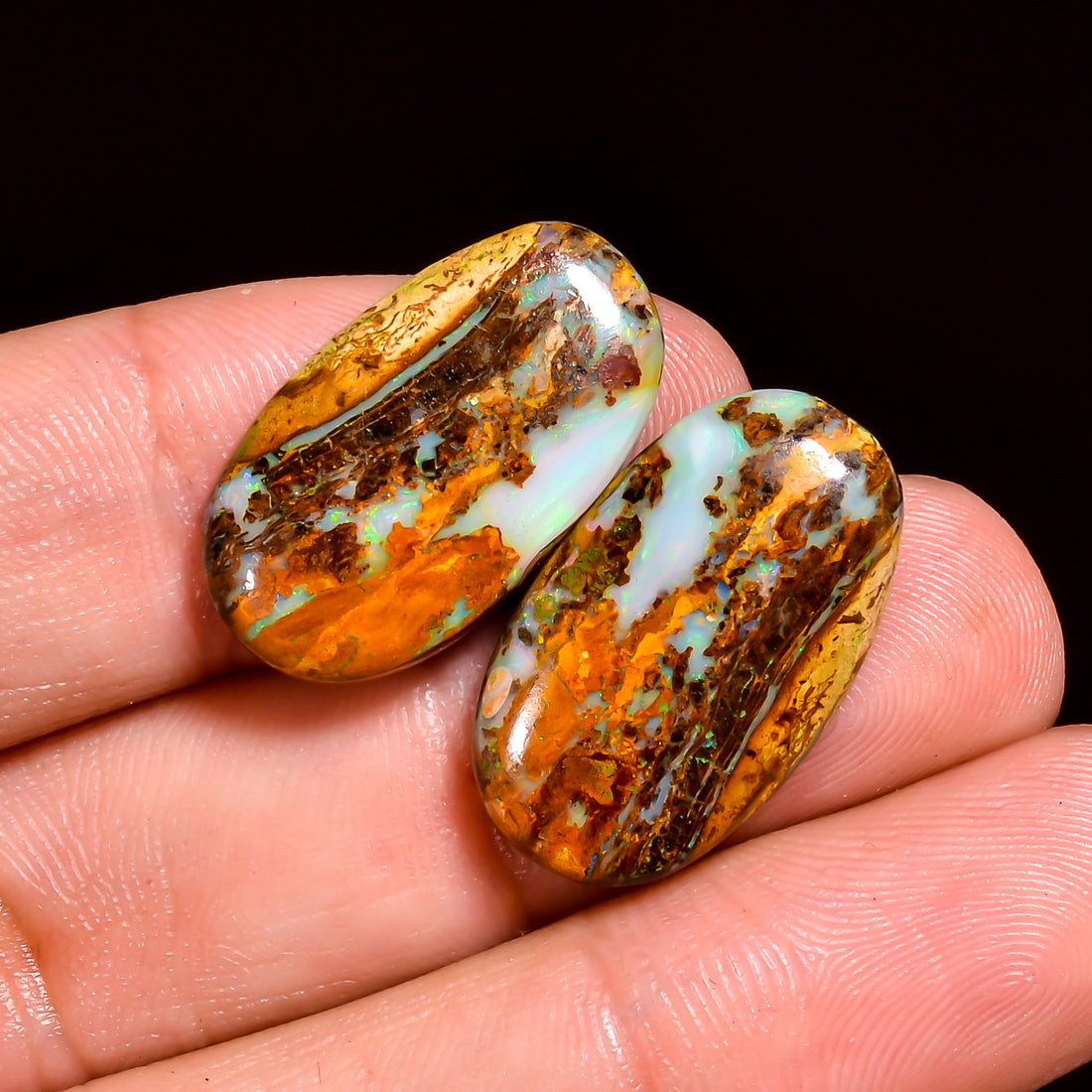 Boulder Opal Oval Shape Cabochon Loose Gemstone Pair For Making Earrings 17 Ct. 22X13X4 mm OP-924