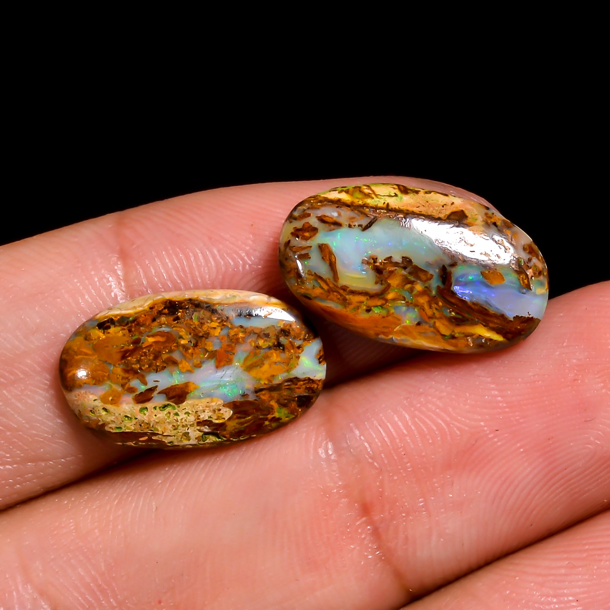 Boulder Opal Oval Shape Cabochon Loose Gemstone Pair For Making Earrings 8 Ct. 17X10X3 mm OP-927