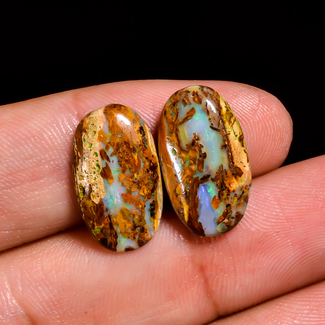 Boulder Opal Oval Shape Cabochon Loose Gemstone Pair For Making Earrings 8 Ct. 17X10X3 mm OP-927