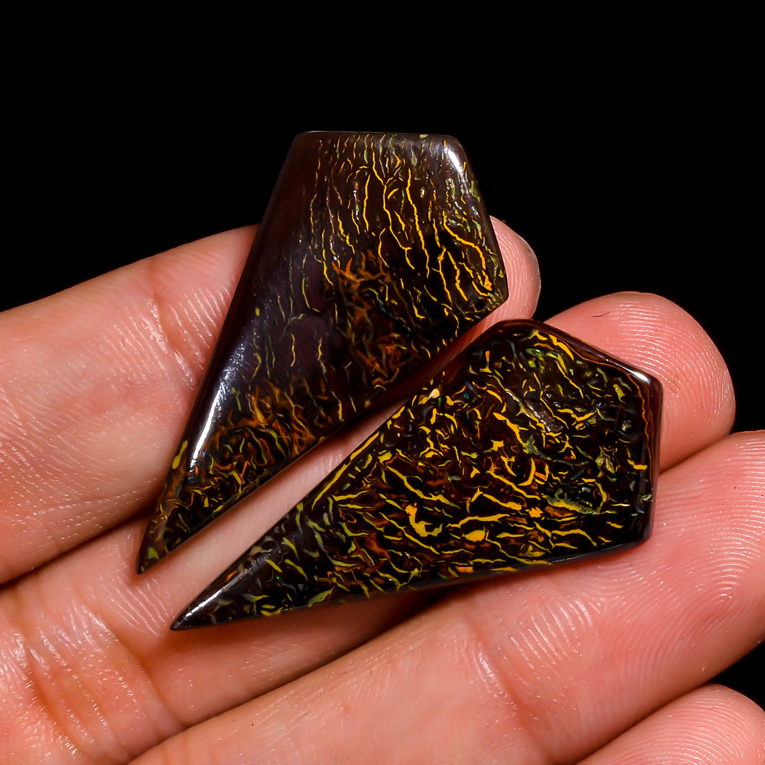 Boulder Opal Shield Shape Cabochon Loose Gemstone Pair For Making Earrings 34 Ct. 37X17X3 mm OP-929
