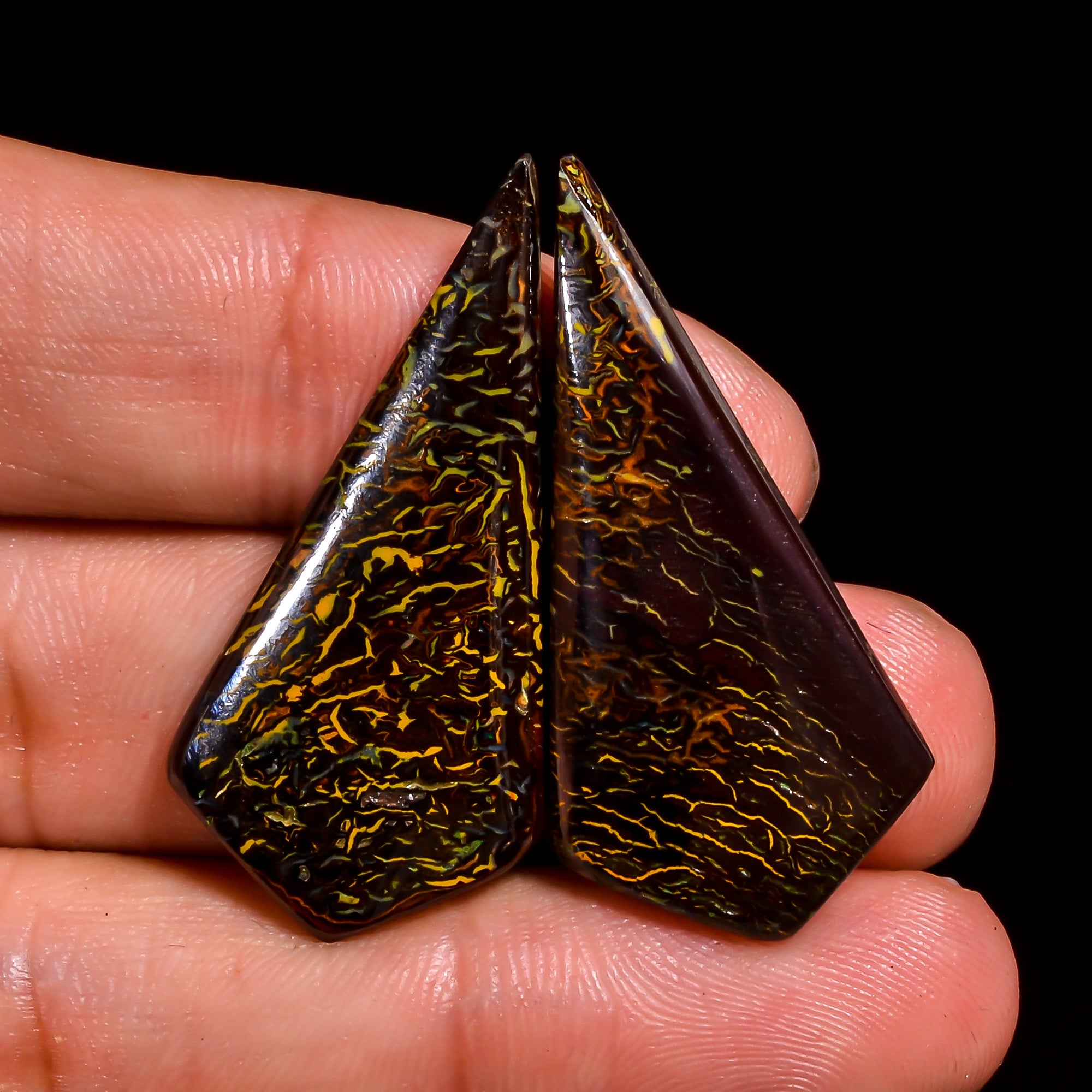 Boulder Opal Shield Shape Cabochon Loose Gemstone Pair For Making Earrings 34 Ct. 37X17X3 mm OP-929