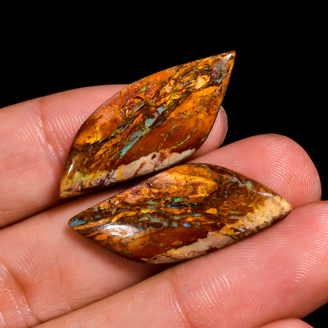 Boulder Opal Fancy Shape Cabochon Loose Gemstone Pair For Making Earrings 17 Ct. 30X12X4 mm OP-930