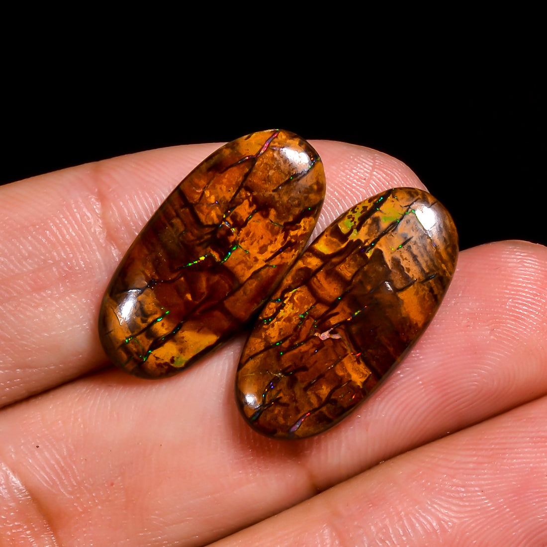 Boulder Opal Oval Shape Cabochon Loose Gemstone Pair For Making Earrings 15 Ct. 22X10X3 mm OP-931